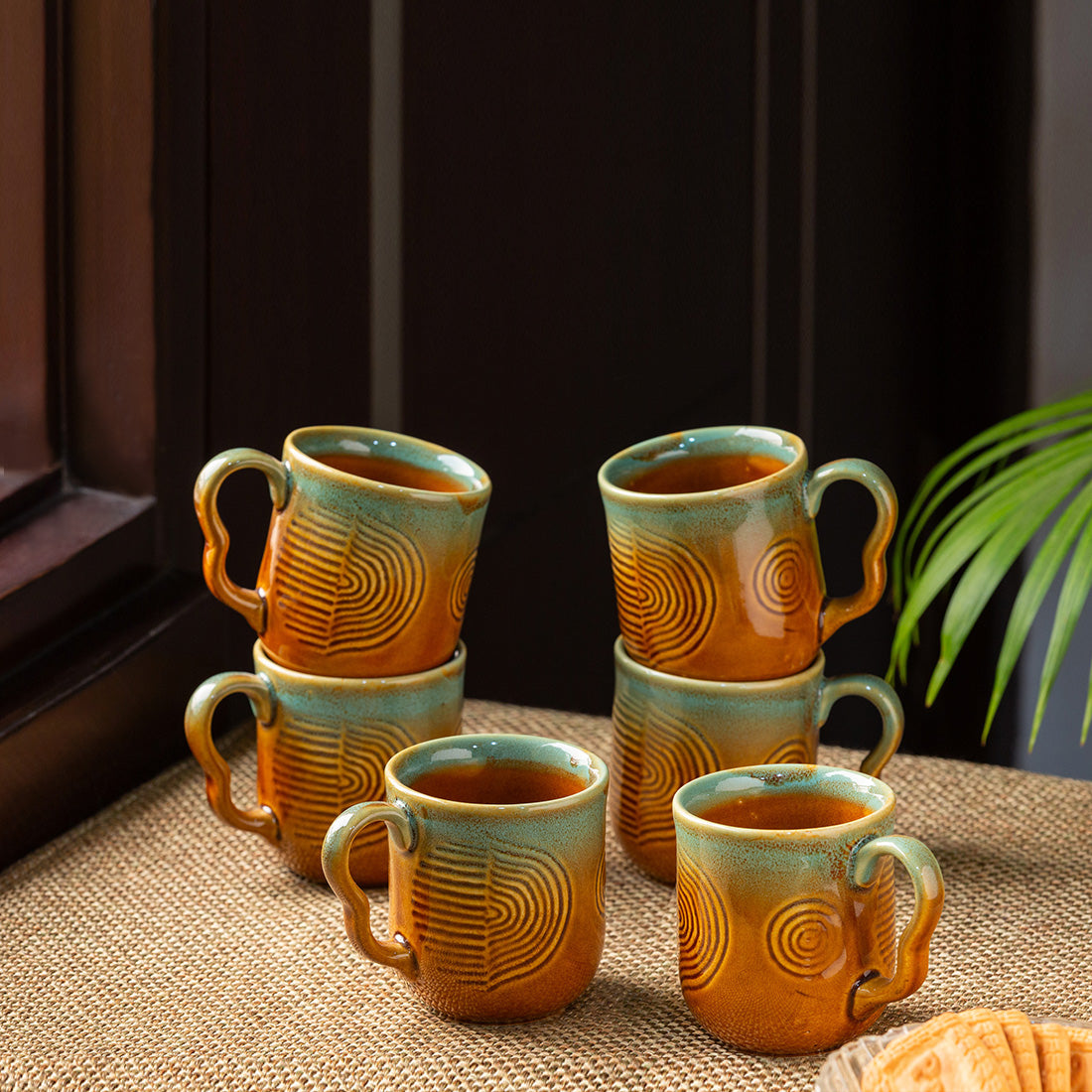 Coffee tea cups – EXCLUSIVELANE 'Peacock Boulevard' Hand-Engraved Ceramic Coffee & Tea Cups (Set of 6, 180 ML, Microwave Safe)