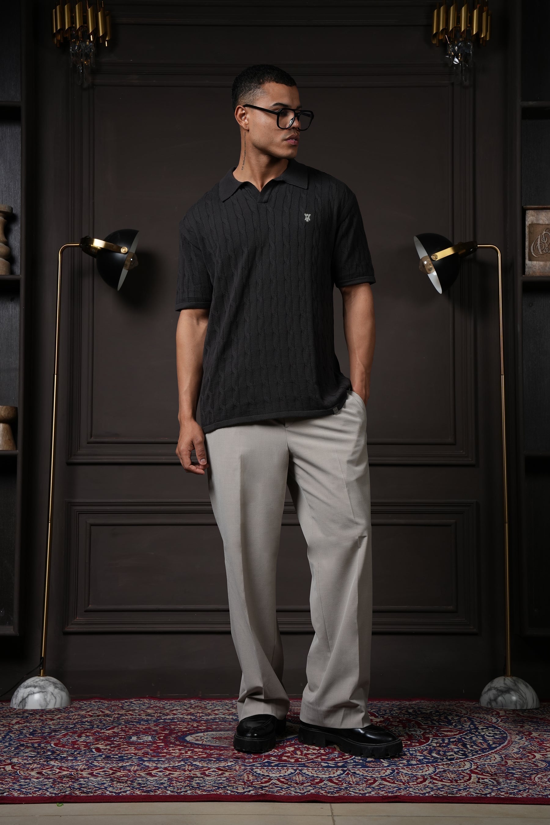 Y*all Pristine Cable Knit Polo - Shadow - view 6