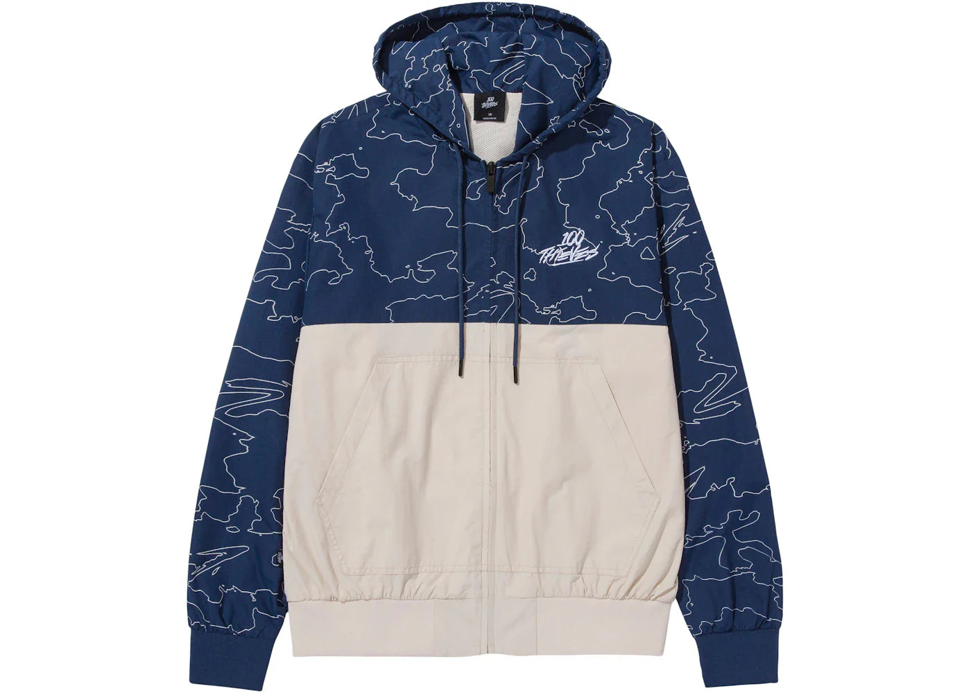 100 Thieves Foundations Geoprint WIndbreaker Bone/Navy
