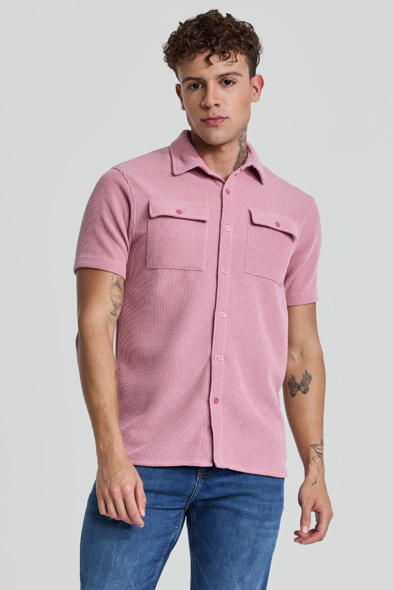 SNITCH Pink Textured Double Pocket Shirt - view 7