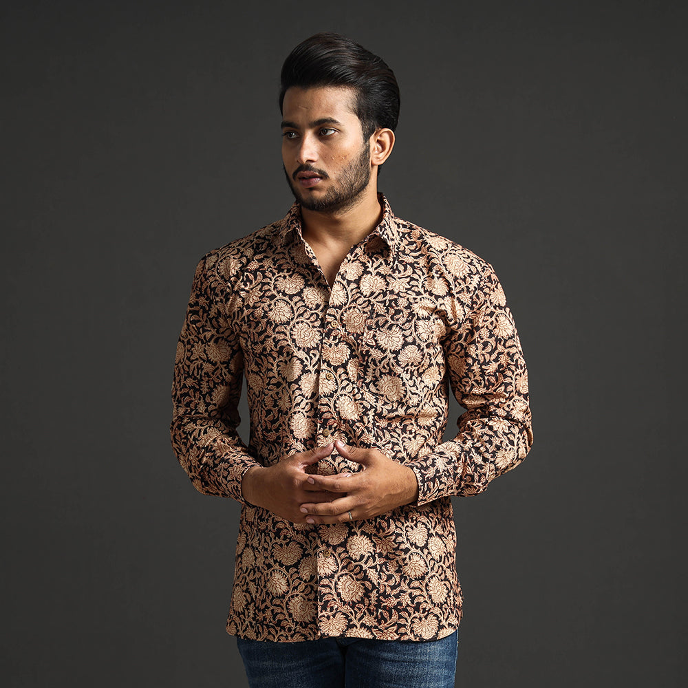 ITOKRI CASUALS Black - Premium Pedana Kalamkari Block Printed Cotton Men Full Sleeve Shirt