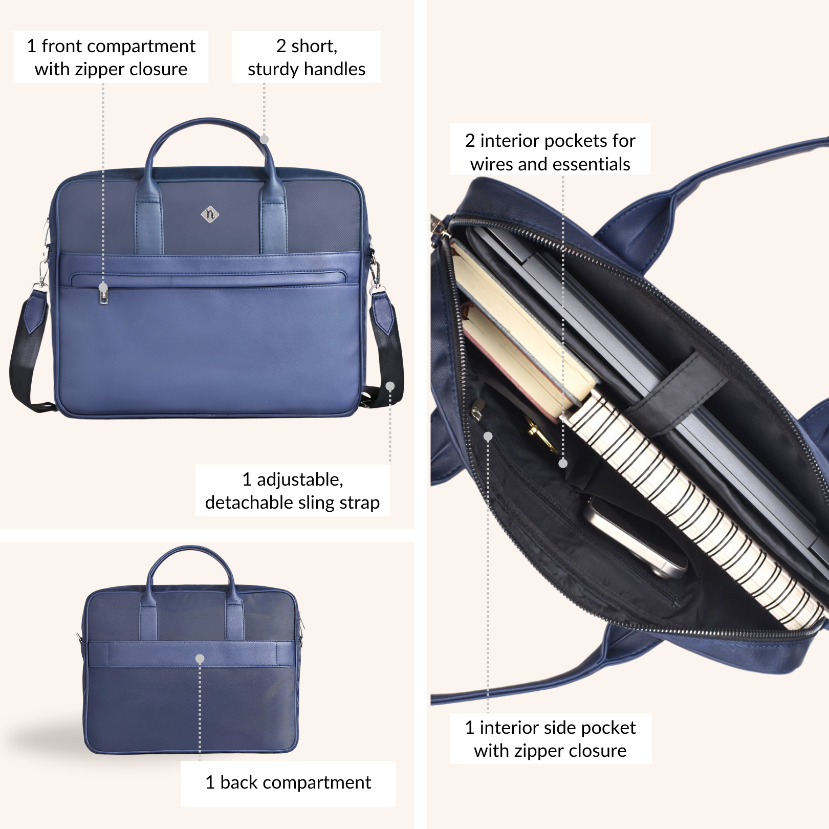 Nestasia Kaizen Laptop Bag Navy 15 Inch - view 5