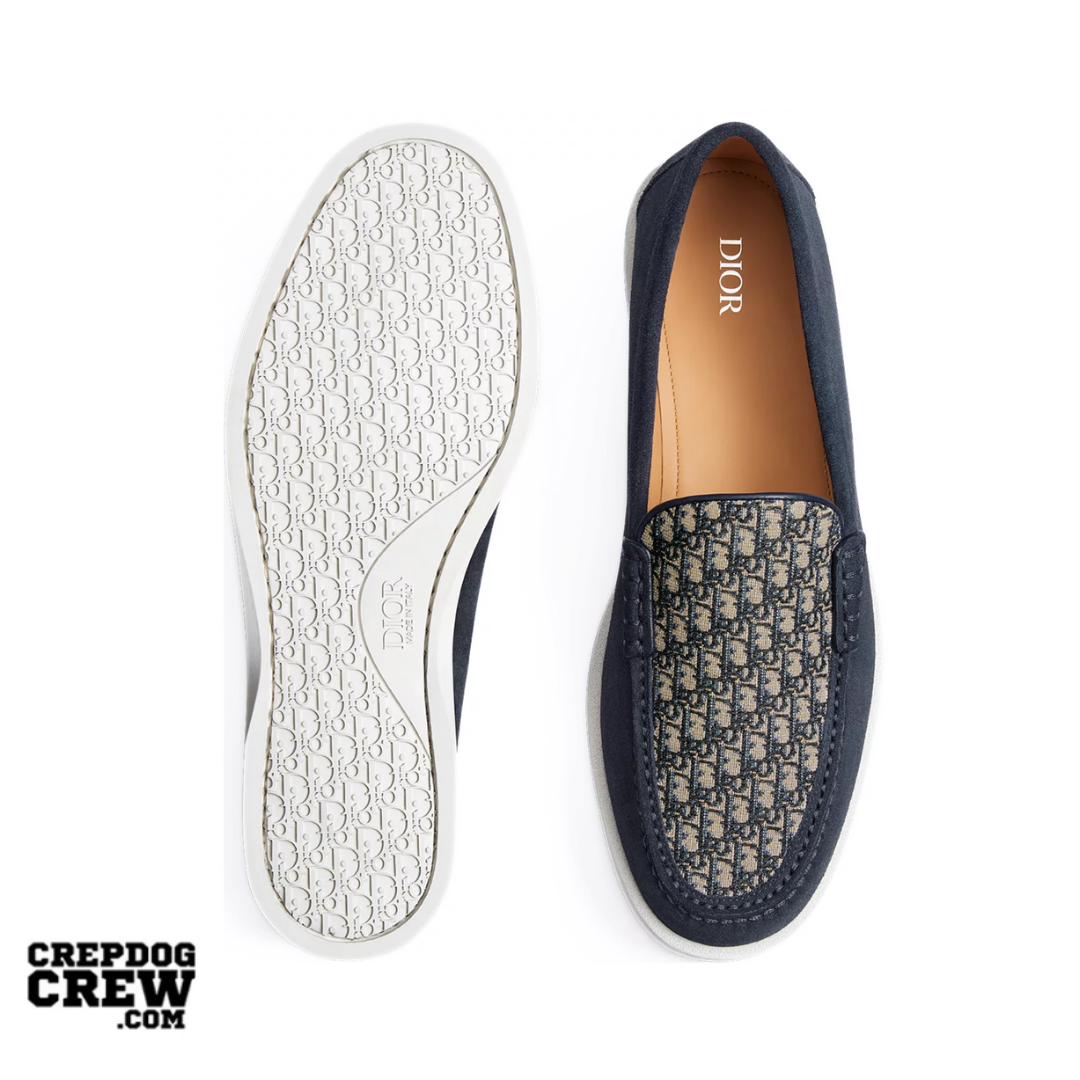 Dior Granville Loafer Navy Blue Suede with Beige and Black Dior Oblique Jacquard - view 3