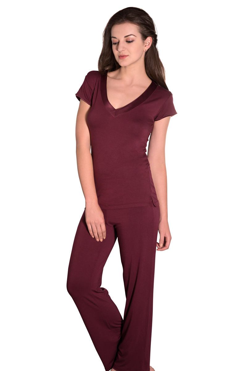 amante Satin Edge Pyjama top - Burgundy - view 3