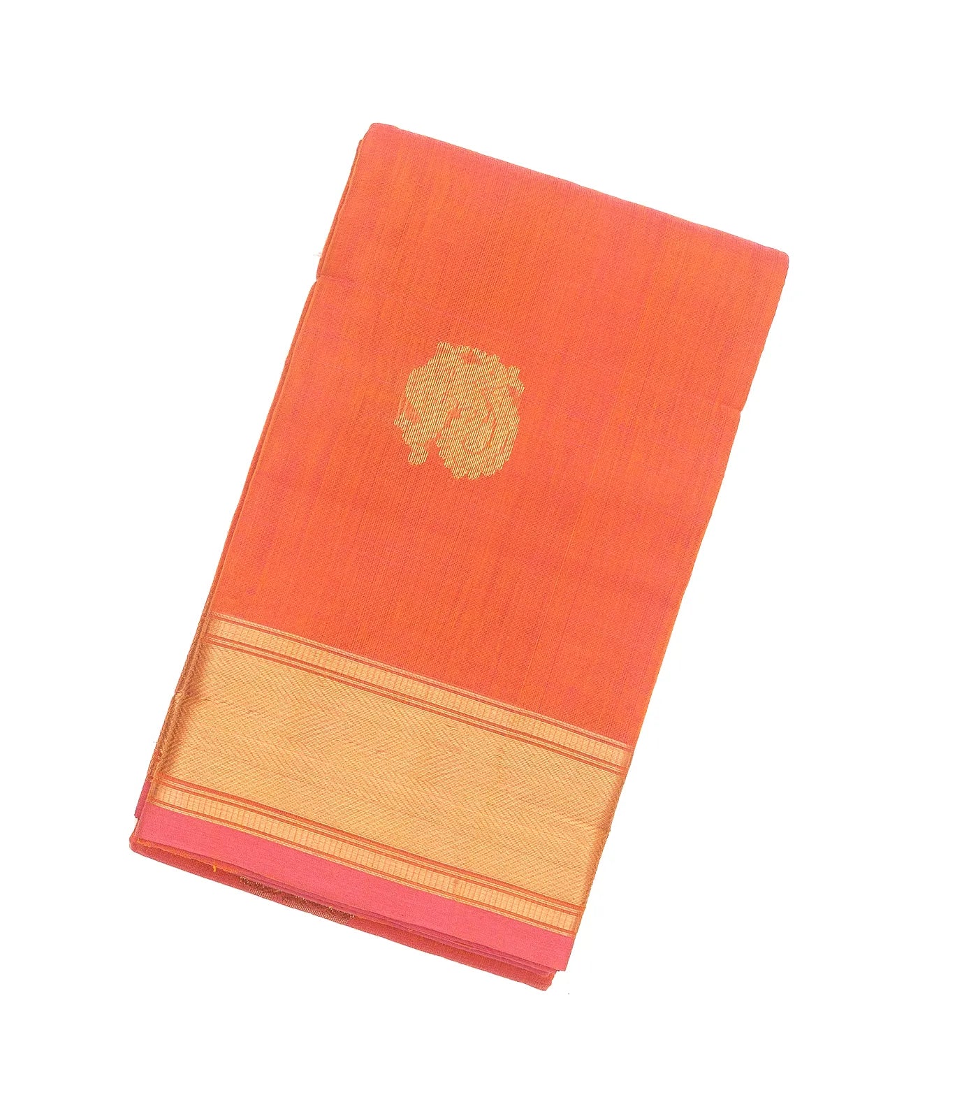 RmKV Peach Handloom Kanchi Cotton Saree With Annam Buttas