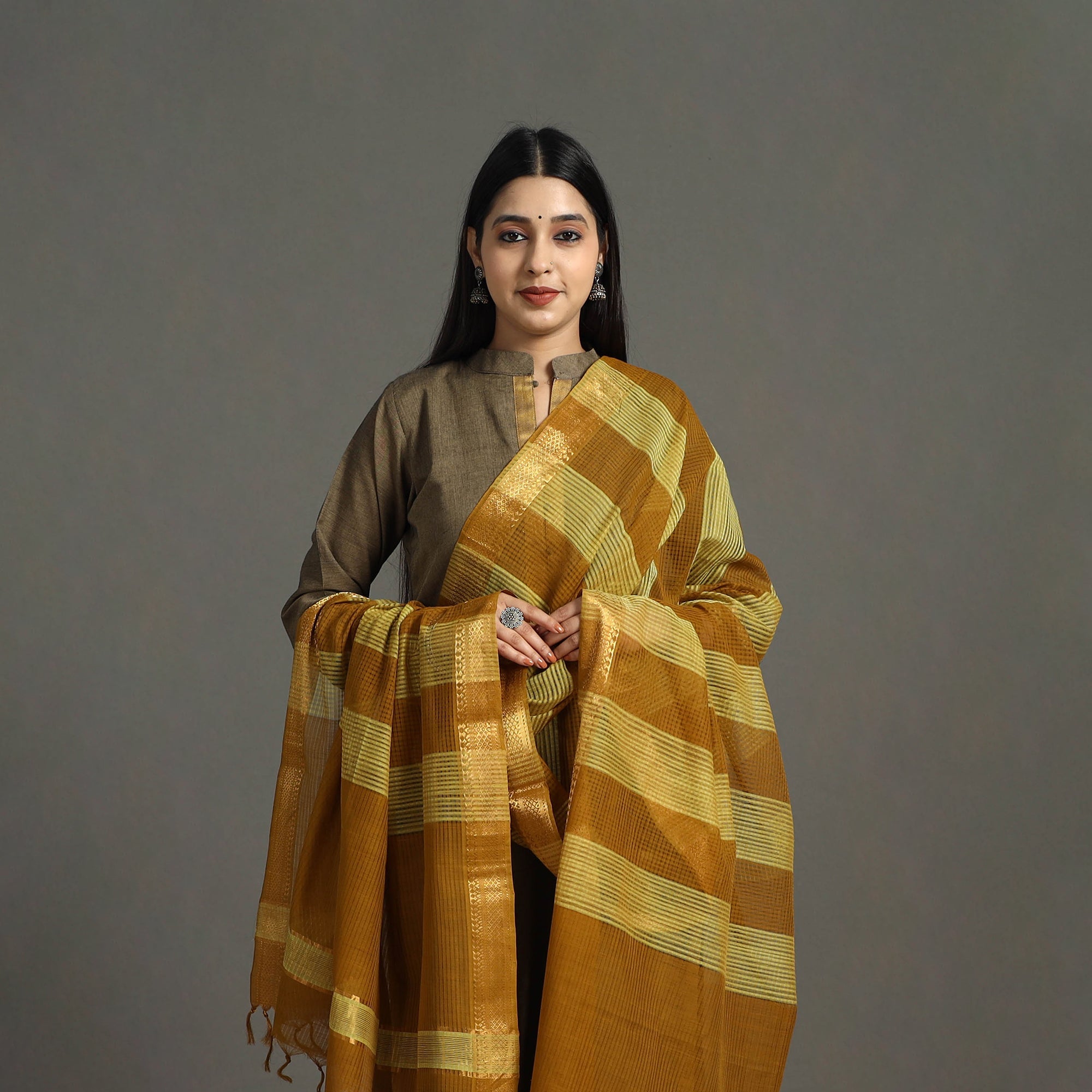 SOUTH KARGHA Brown - Handloom Cotton Mangalagiri Dupatta 38 - view 3