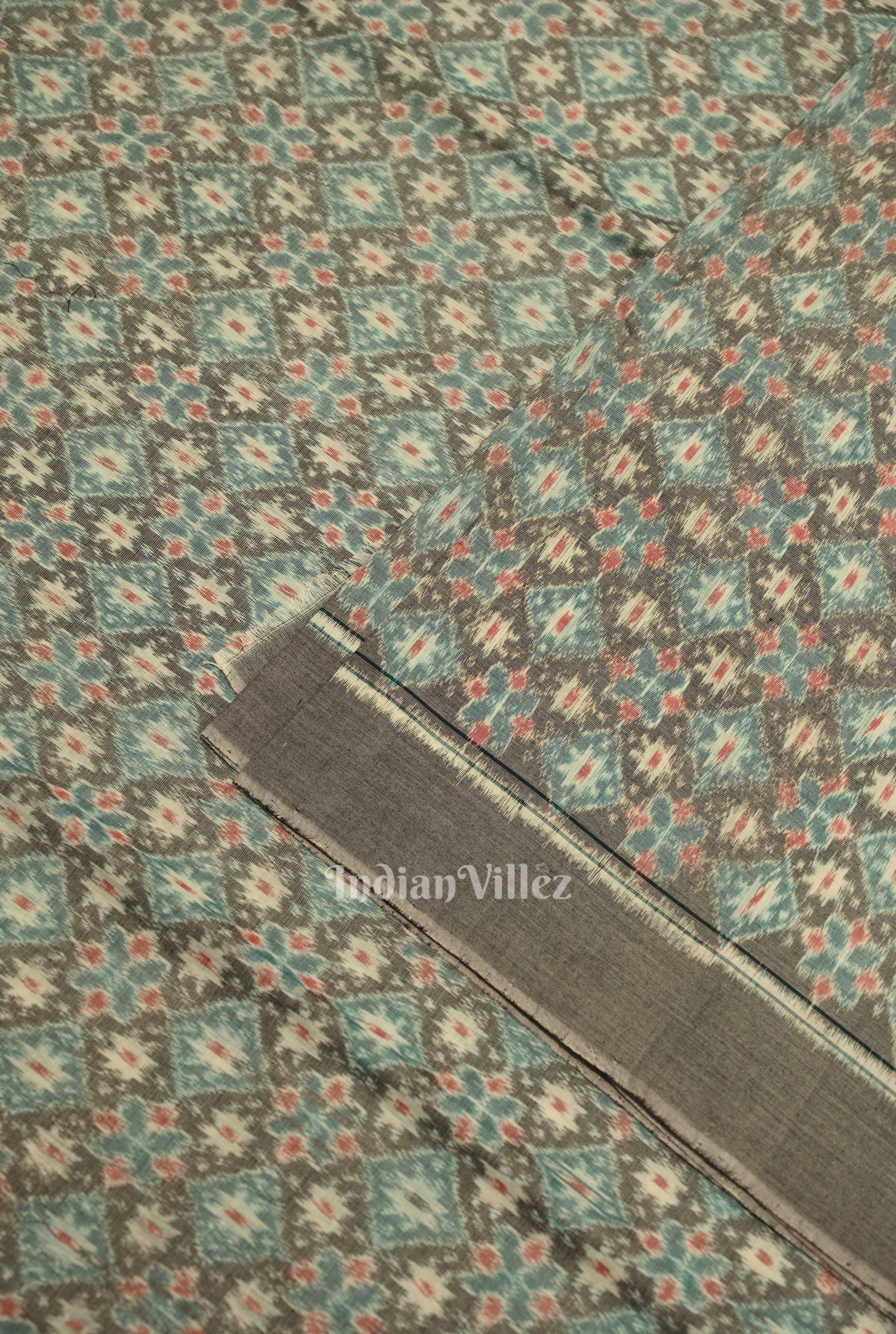 IndianVillèz Cement Gray Floral Theme Sambalpuri Odisha Ikat Cotton Fabric - view 2