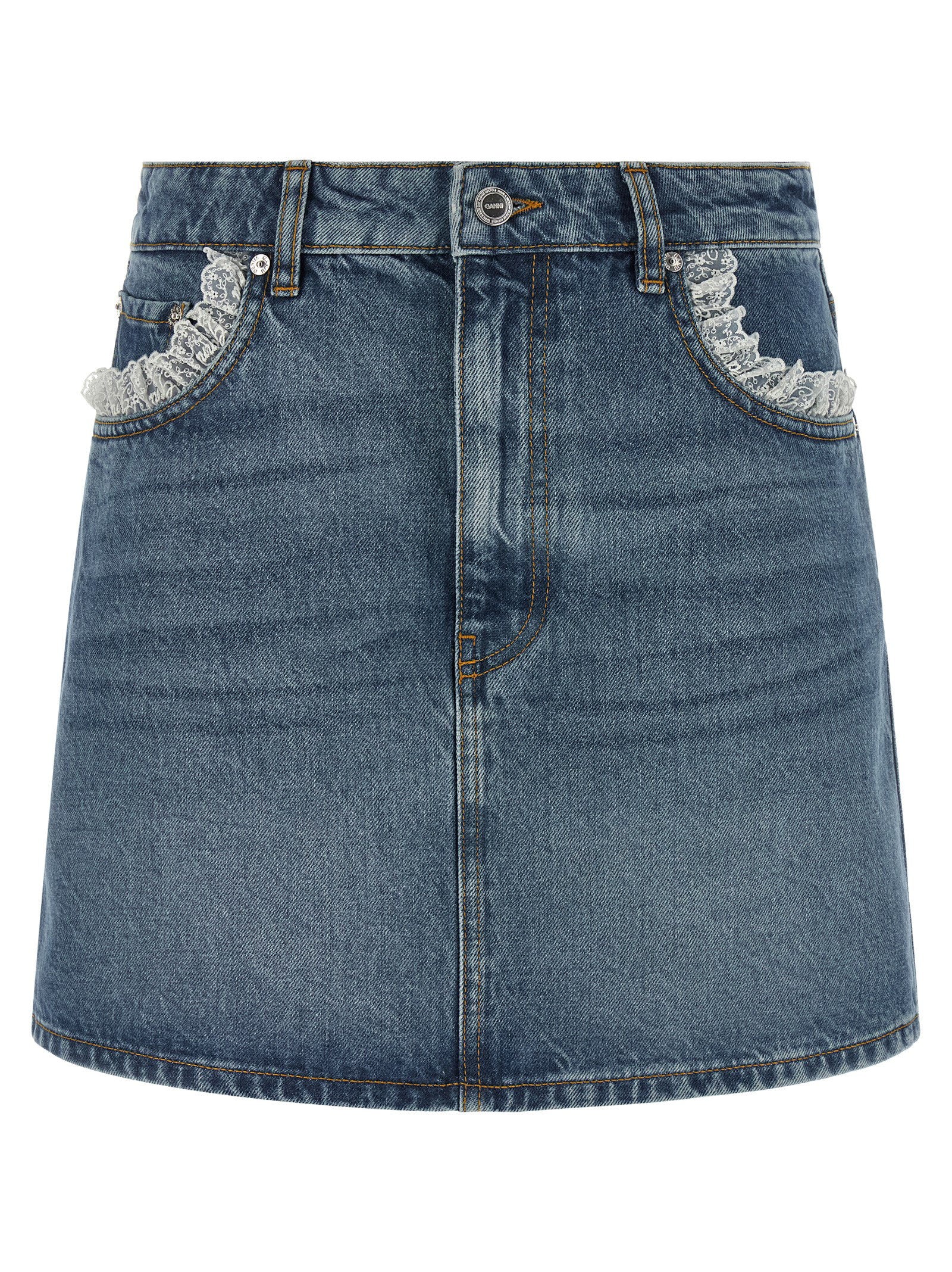 Ganni Denim And Lace Skirt – 100% cotton