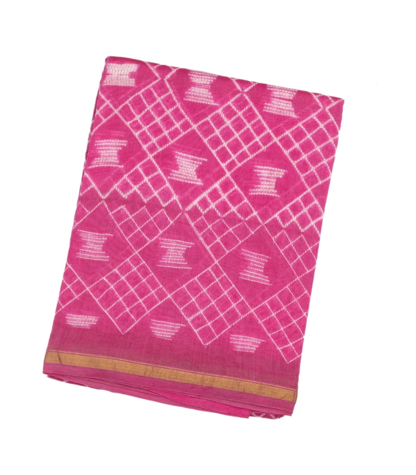 RmKV Pink Woven Jaipur Cotton Saree With Printed Diamond Motifs