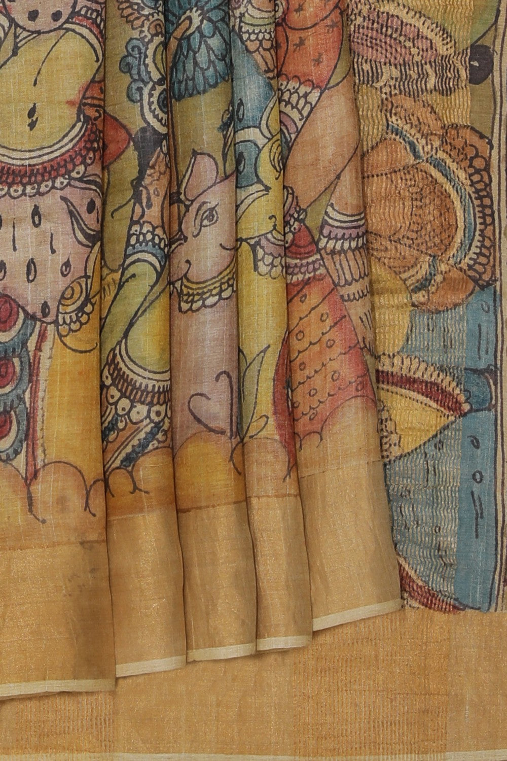 Kalanjali Kalamkari Hand-Painted Tussar Silk Saree