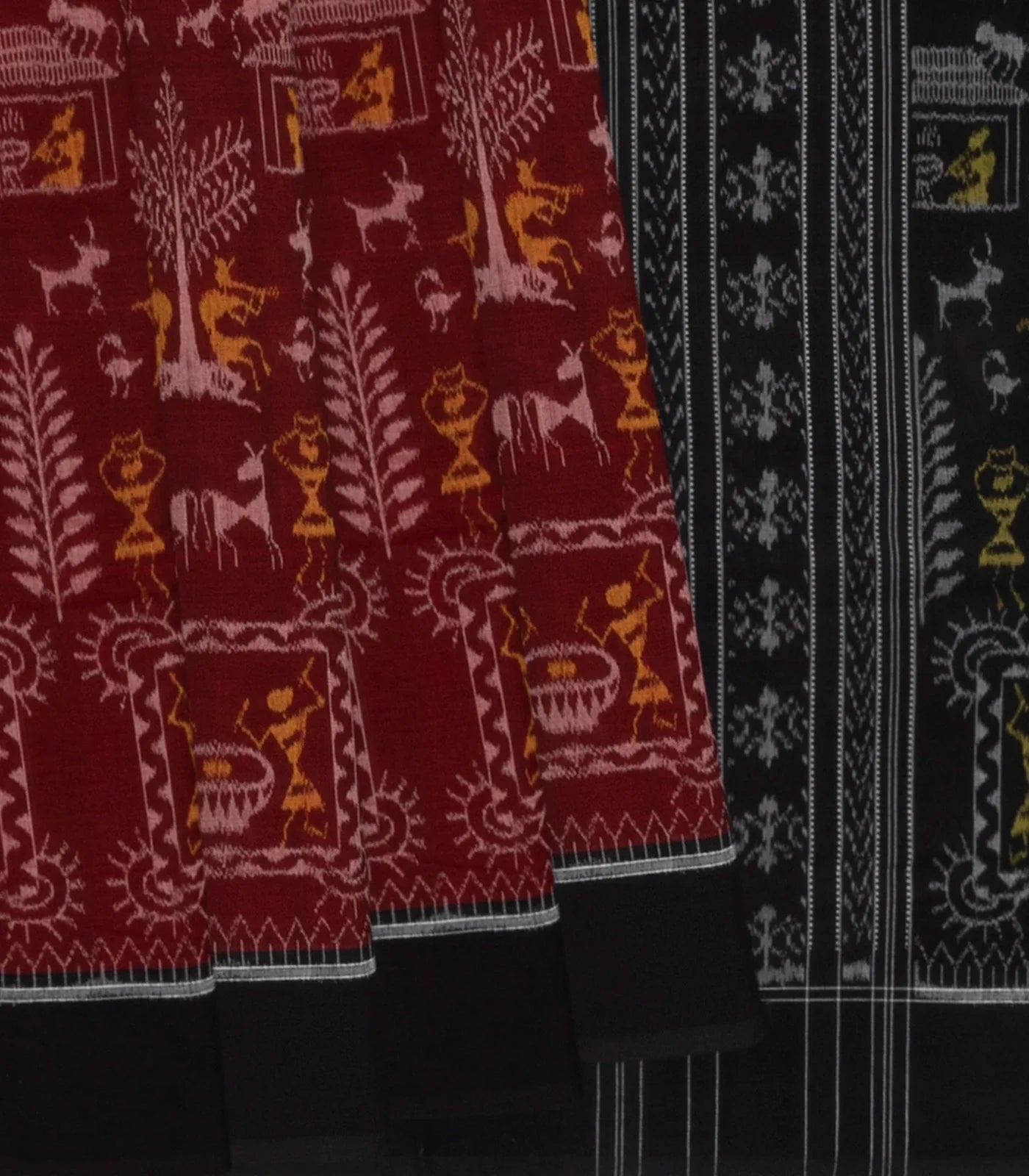 RmKV Maroon Handloom Orissa Cotton Saree With Black Border & Pallu-Maroon