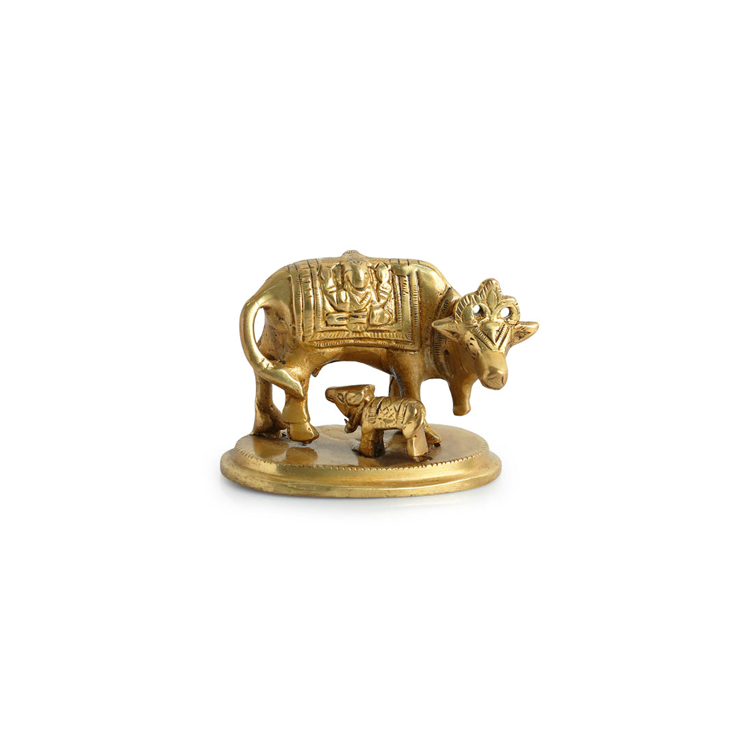 EXCLUSIVELANE 'Kamdhenu Cow With Calf' Brass Showpiece Idol (Hand-Etched, 0.3 Kg) - view 2