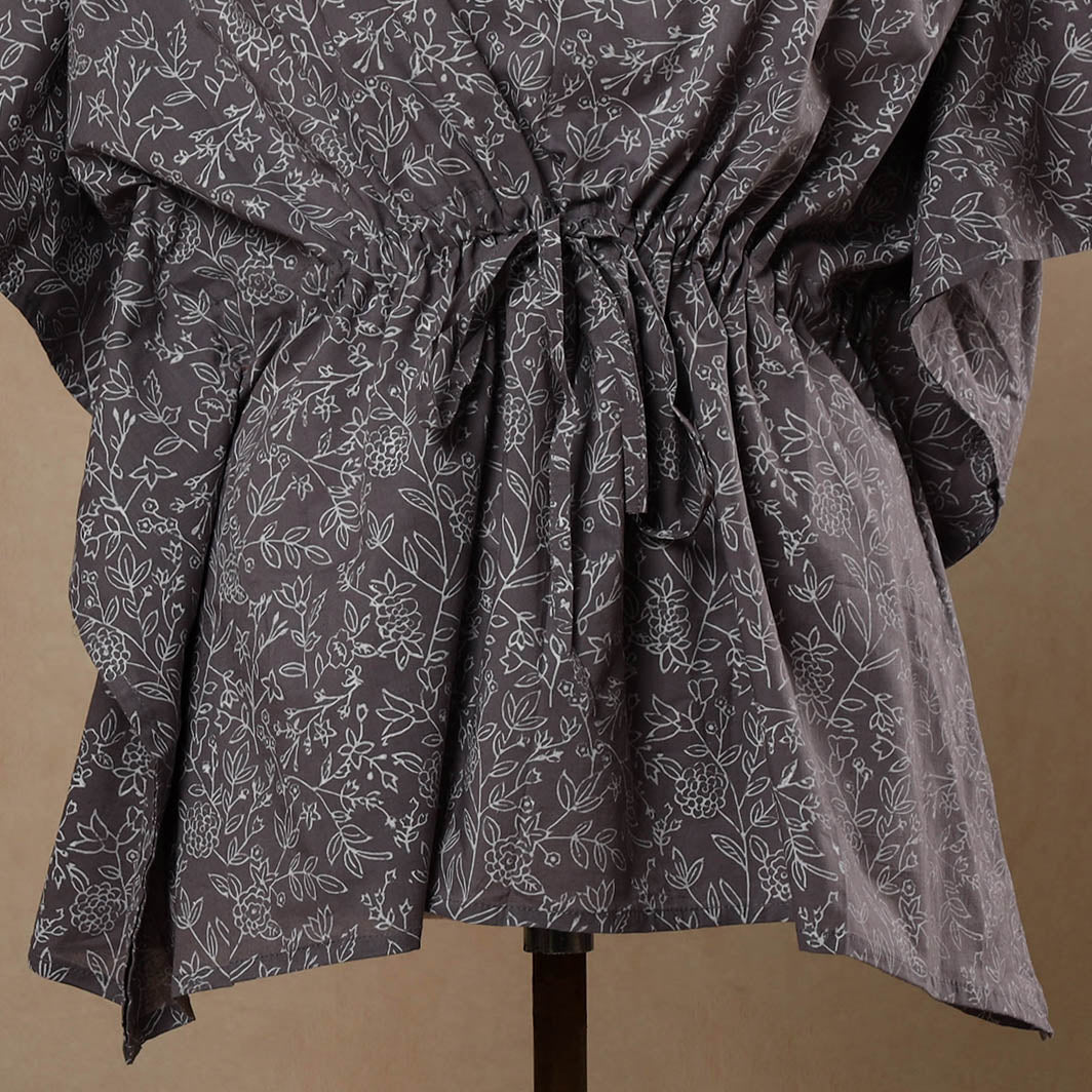 CHUTNEY CRAFT STUDIO Brown - Hand Block Printed Cotton Kaftan with Tie-Up Waist (Short) - view 3