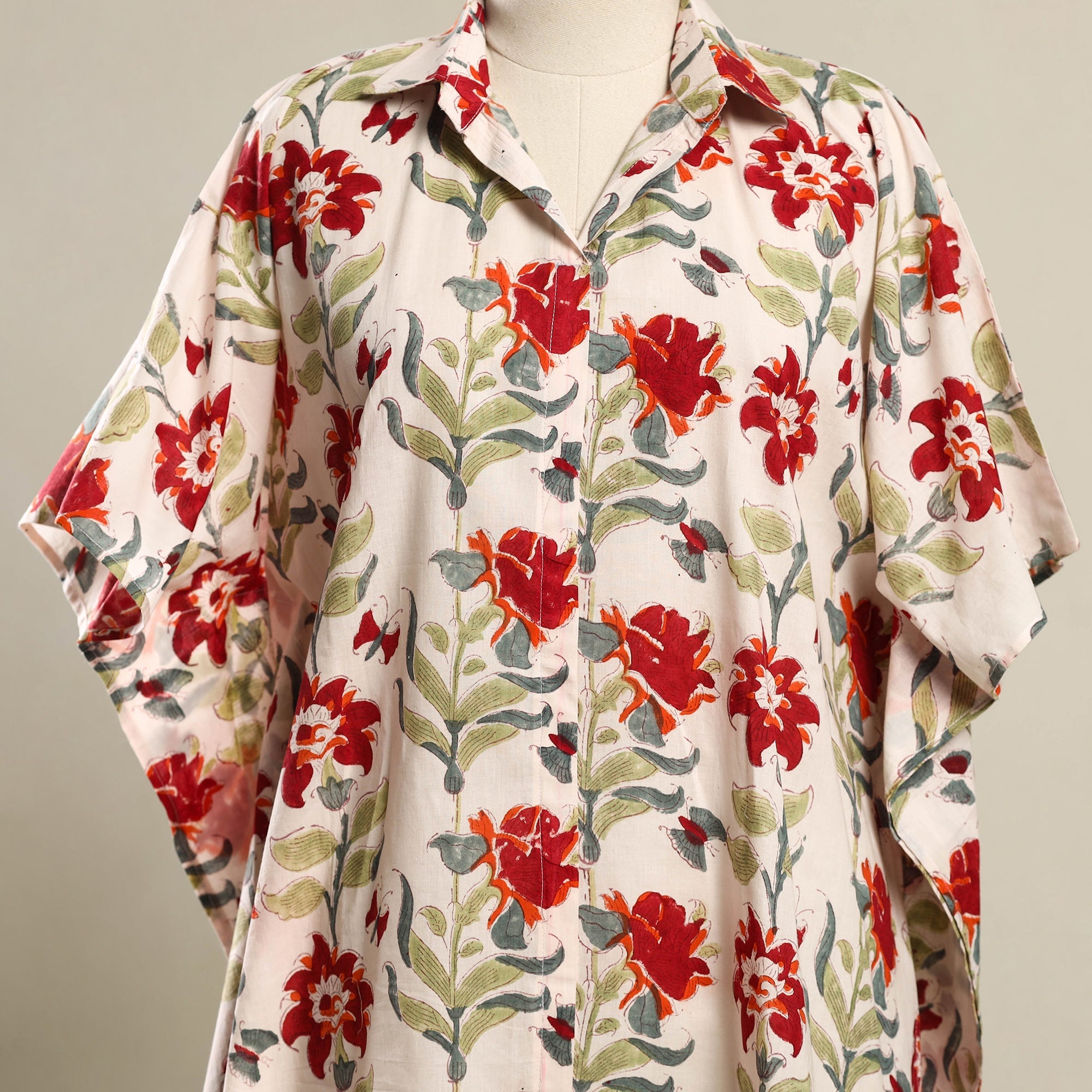 ITOKRI CASUALS Beige - Block Print Sanganeri Cotton Kaftan (Short) 12 - view 2