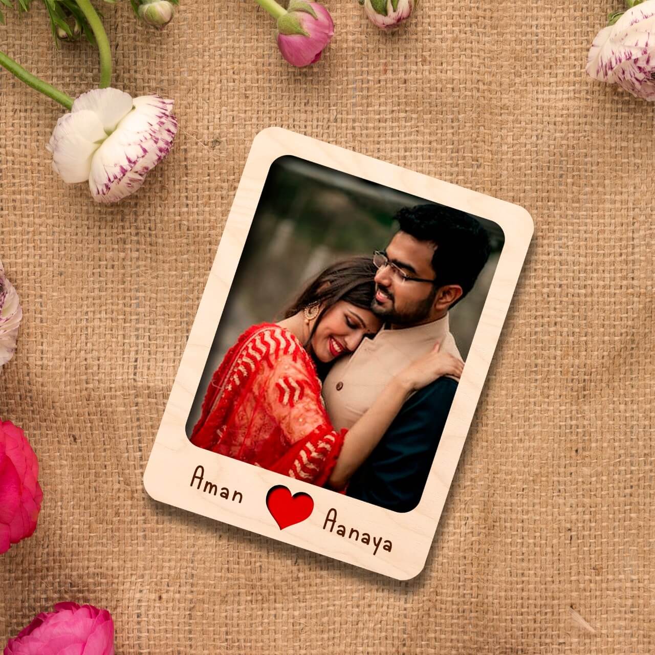Chitra Chaya Personalized Couple Wooden Fridge Magnet