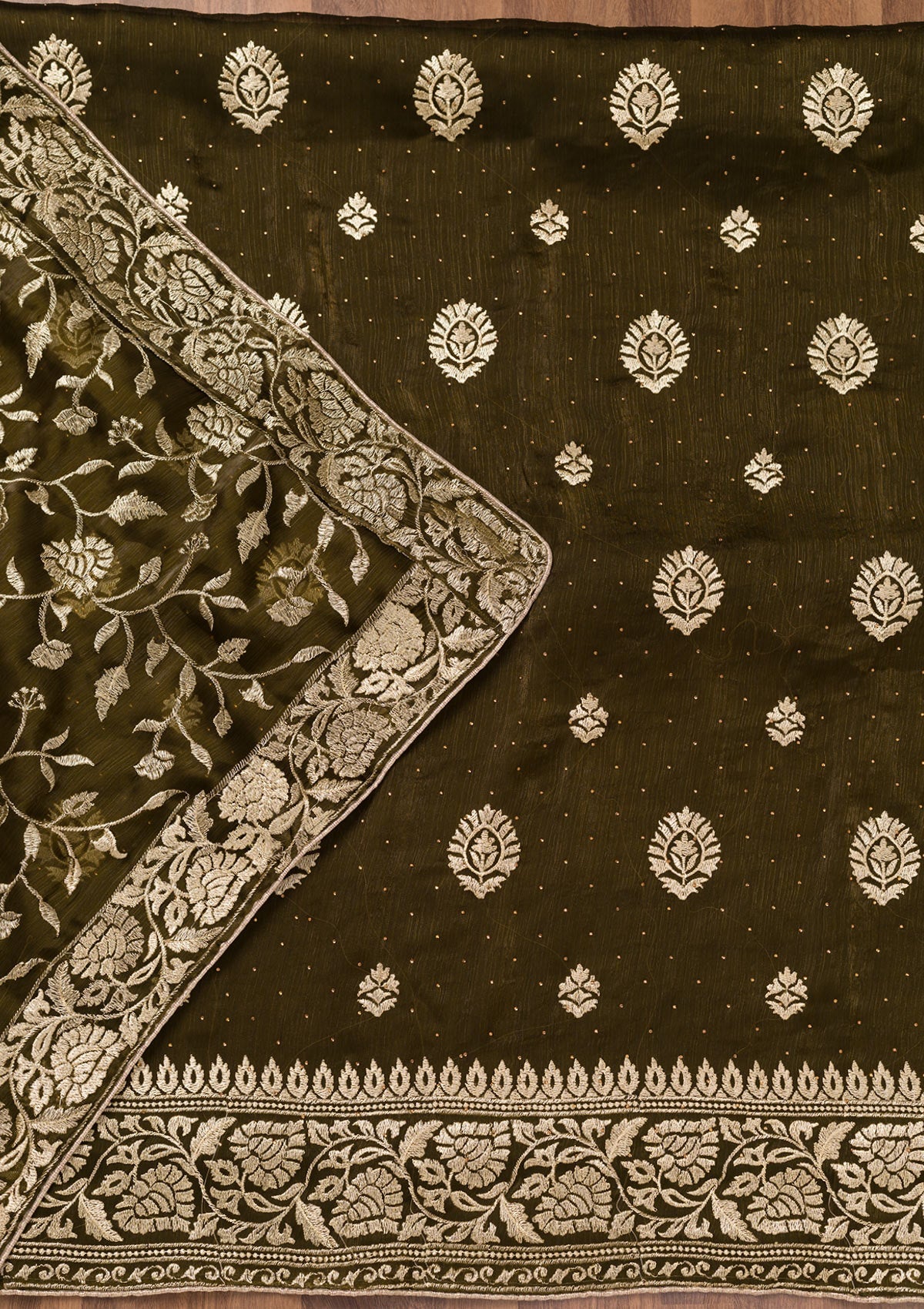 Koskii Mehendi Zariwork Semi Crepe Unstitched Salwar Suit - view 3