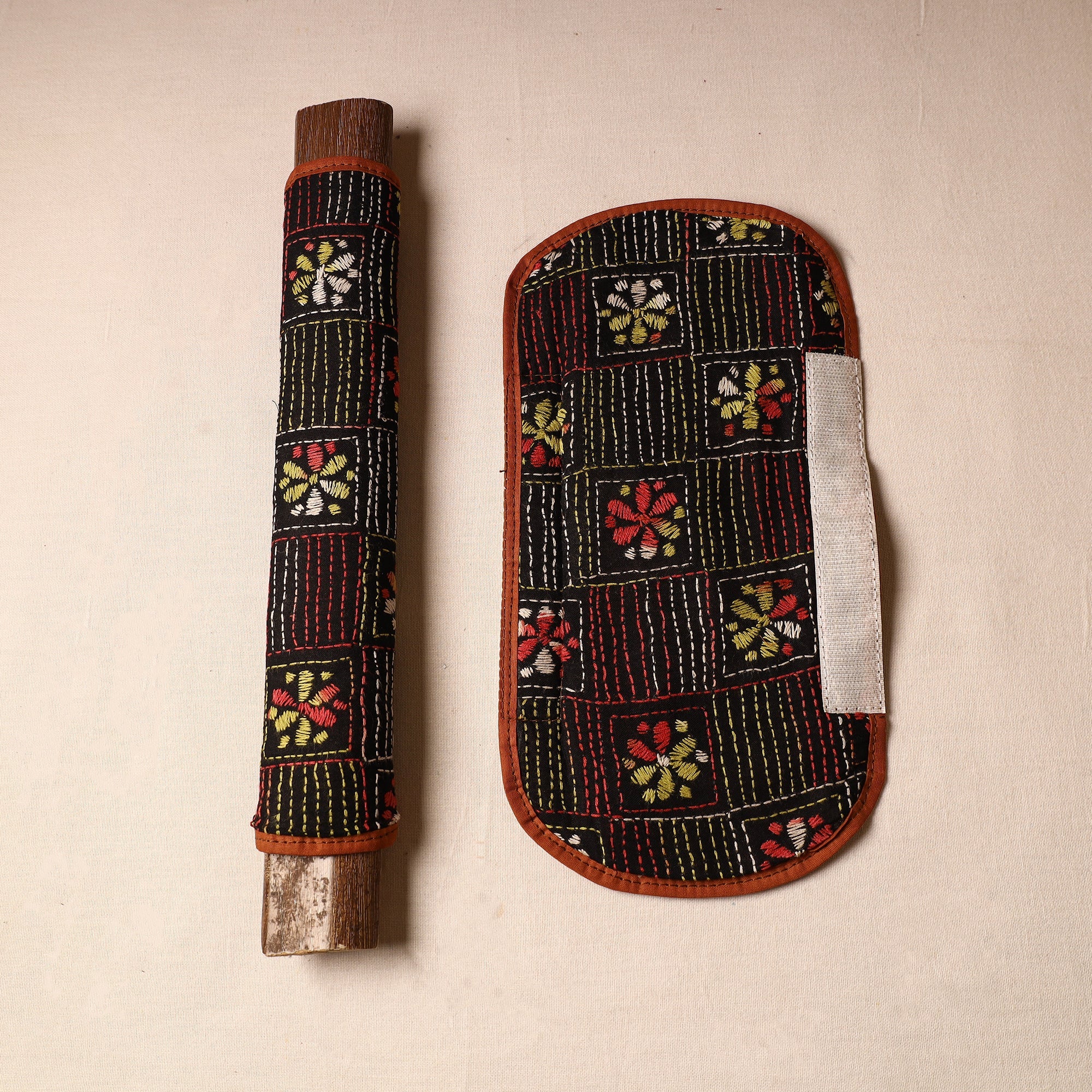 ASALKAAR Black - Bengal Kantha Work Handmade Fridge Handle Cover (Set of 2) 26