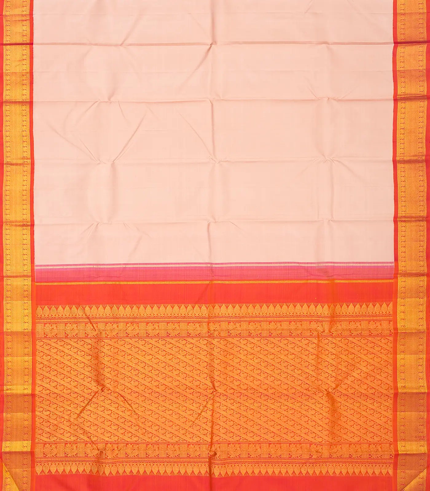 RmKV Baby Pink Handloom Korvai Kanchipuram Silk Saree With Orange Border - view 2