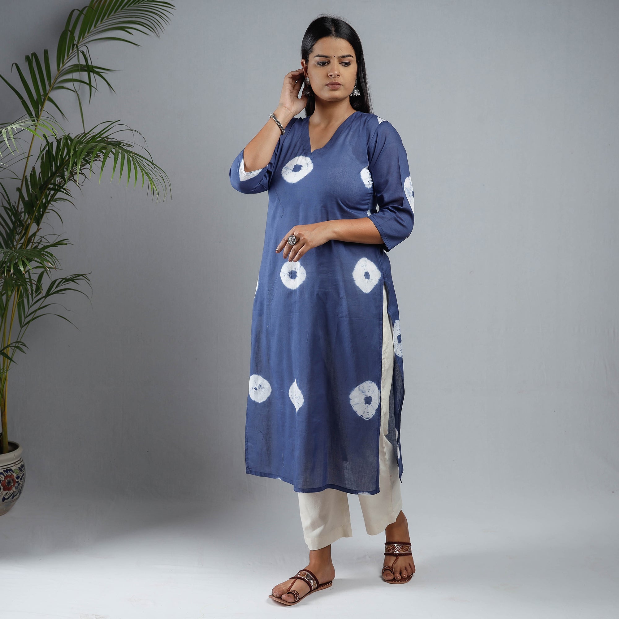 ITOKRI CASUALS Blue & White - Shibori Tie-Dye Mul Cotton Long Kurta - view 2