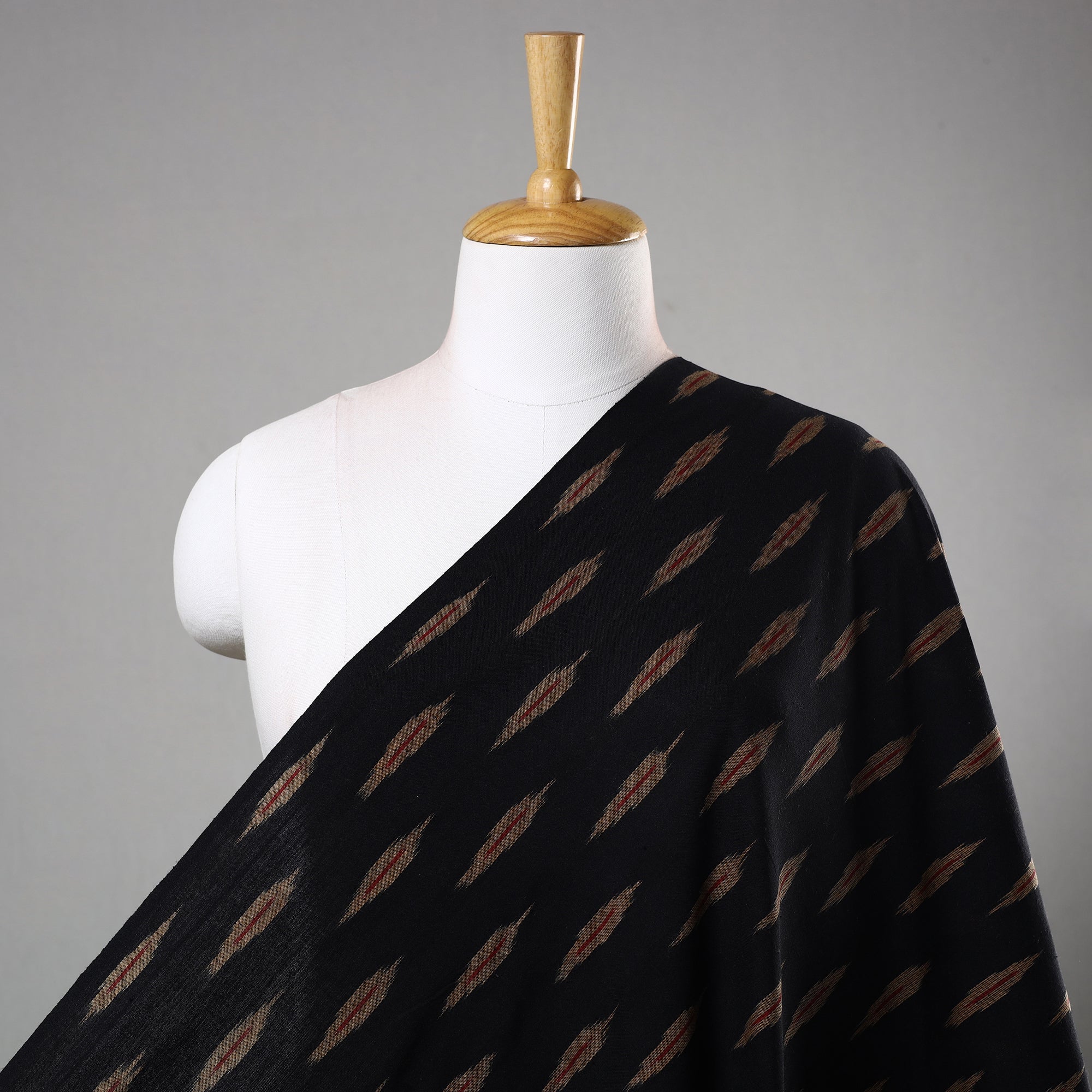 SOUTH KARGHA Black with Beige leaf butta Cotton Pochampally Ikat Fabric