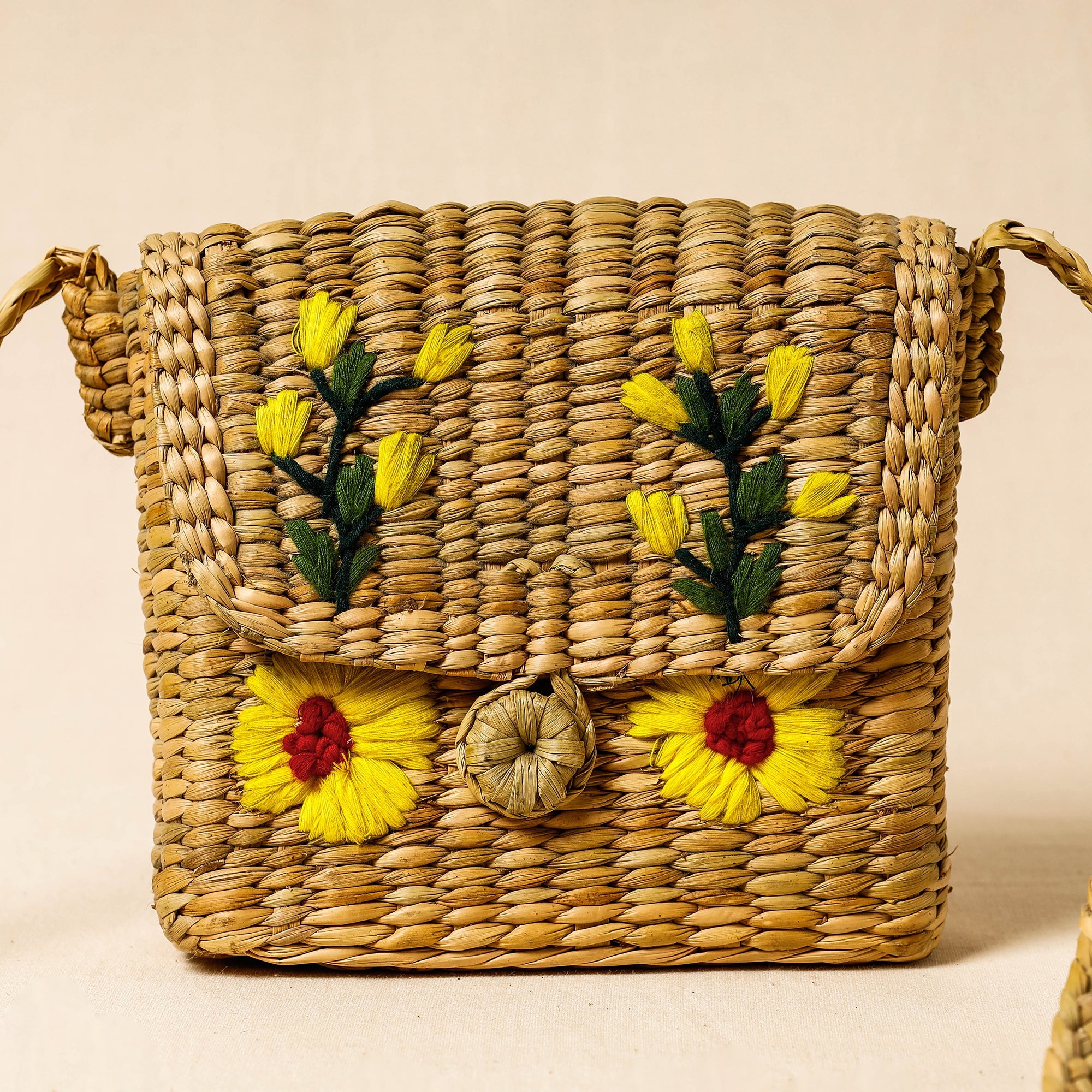 ITOKRI CRAFTS INITIATIVE Brown - Handcrafted Natural Water Reed Embroidered Sling Bag - view 2