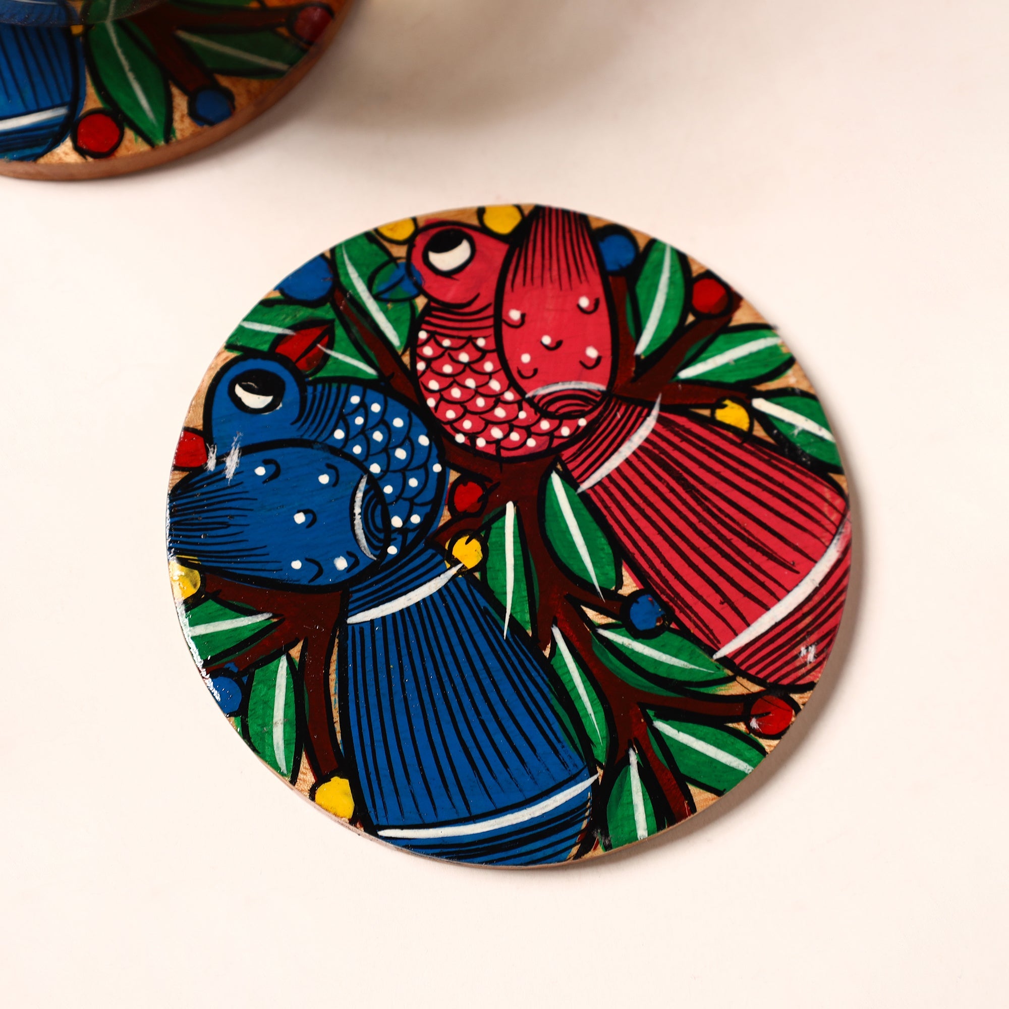 ITOKRI CRAFTS INITIATIVE Bengal Patua Handpainted Akashmoni Wooden Coasters (Set of 4) 42 - view 2