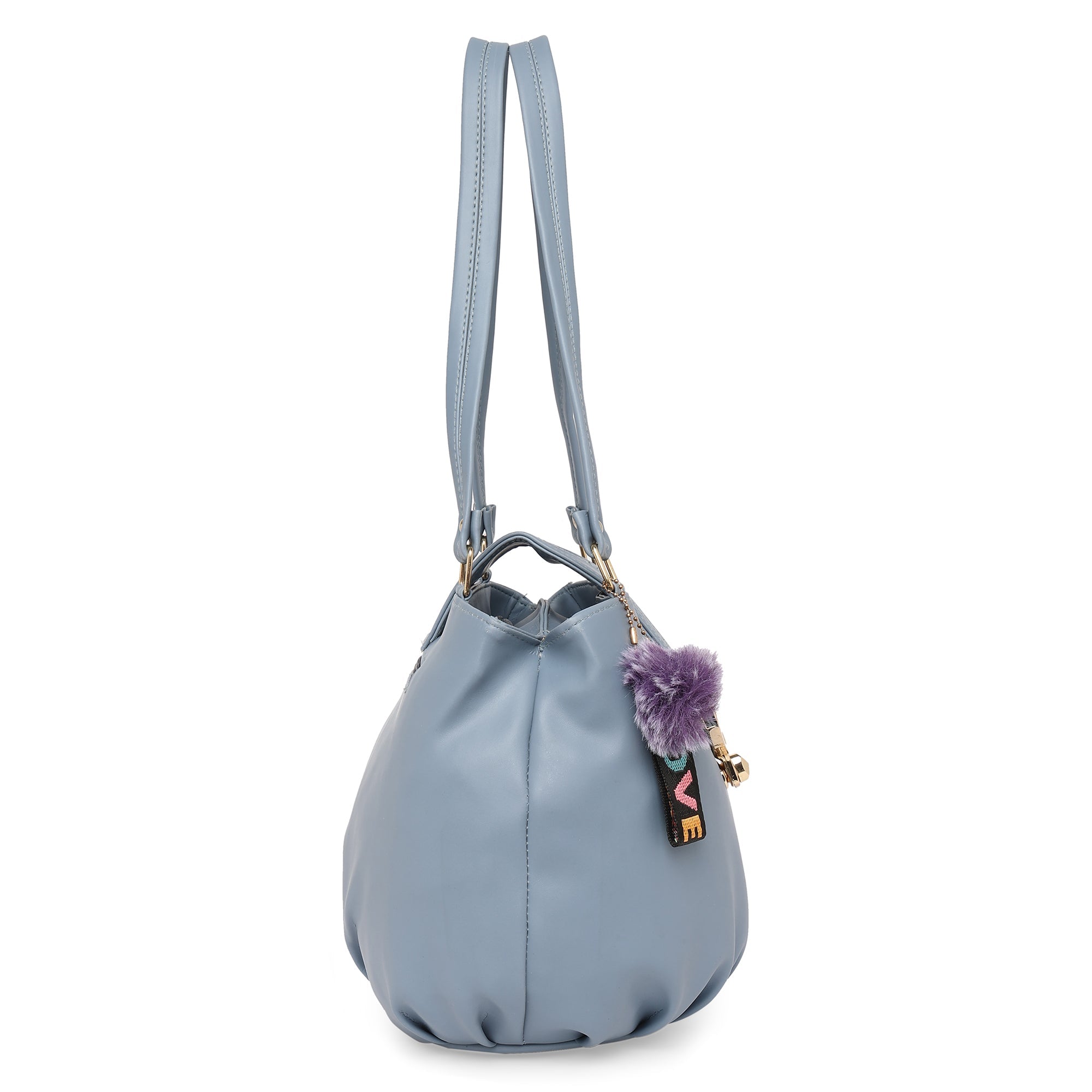 Peachmode Seller Grey Women Vegan Leather Handbag With Belt - view 4