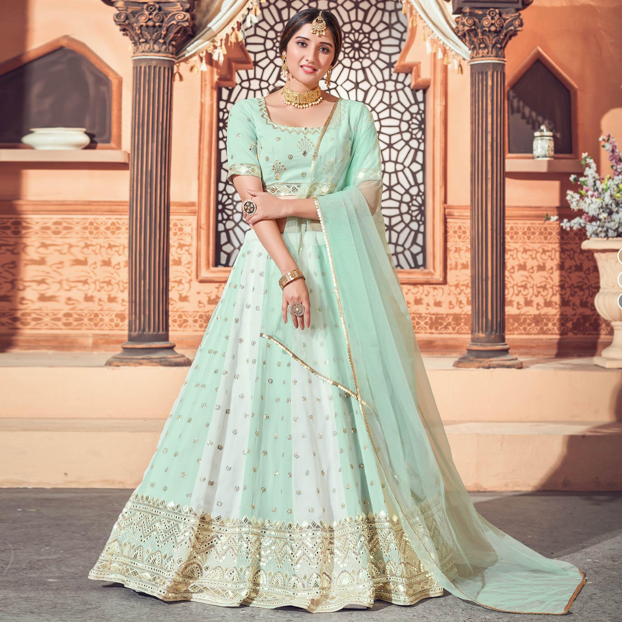 Peachmode Multicolor Festive Wear Thread with Sequins Embroidered Georgette Lehenga Choli