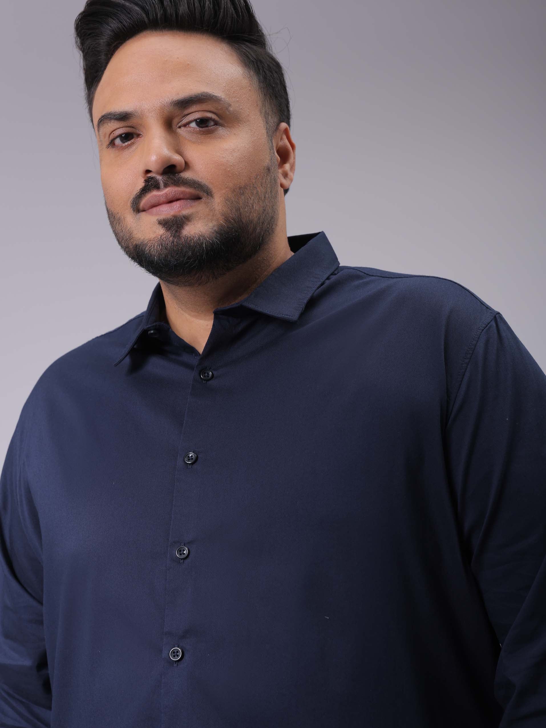 HARDSODA Men's Plus Size Navy Blue Regular Fit Solid Casual Shirt