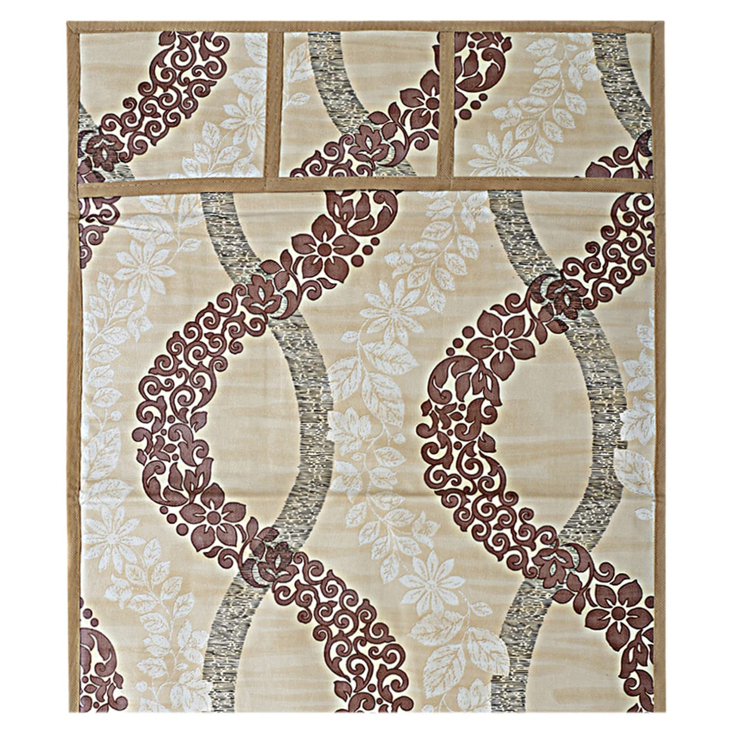 Kuber Industries Leaf Print PVC Fridge Top Cover, Protect for Scratches with 6 Utility Side Pockets (Cream) - view 5