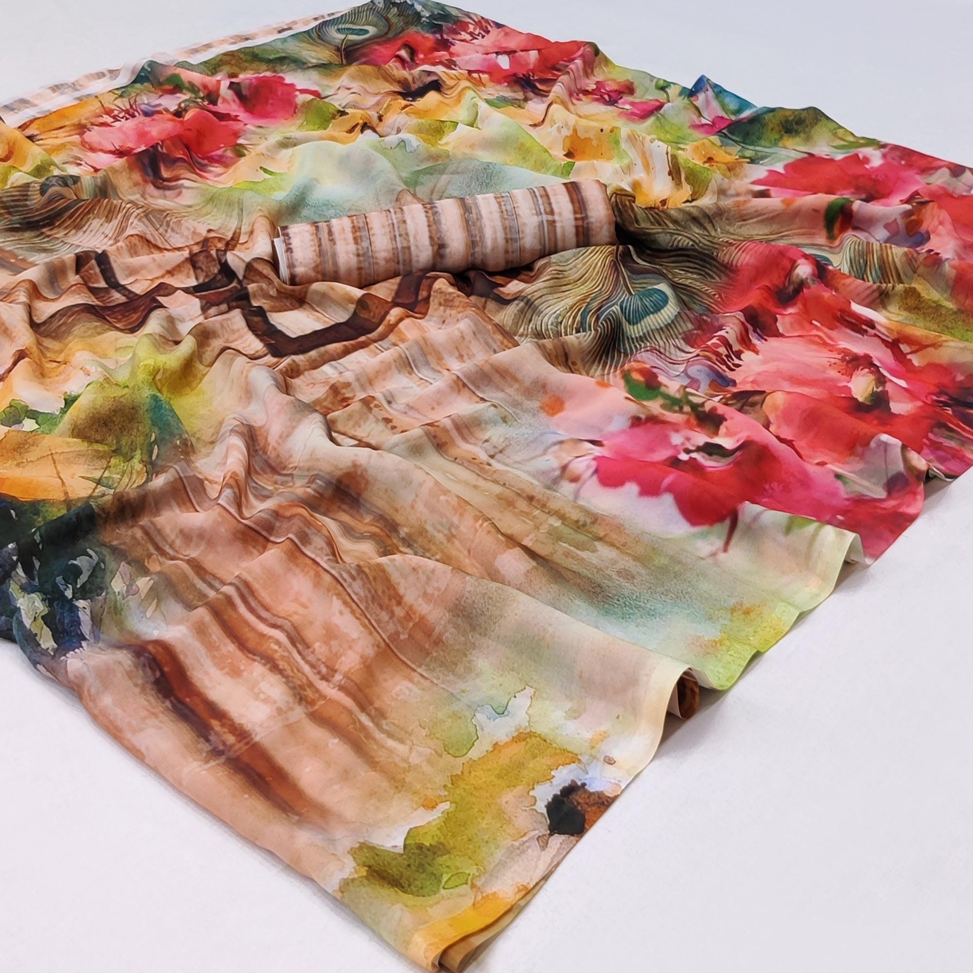 Peachmode Multicolor Floral Digital Printed Georgette Saree