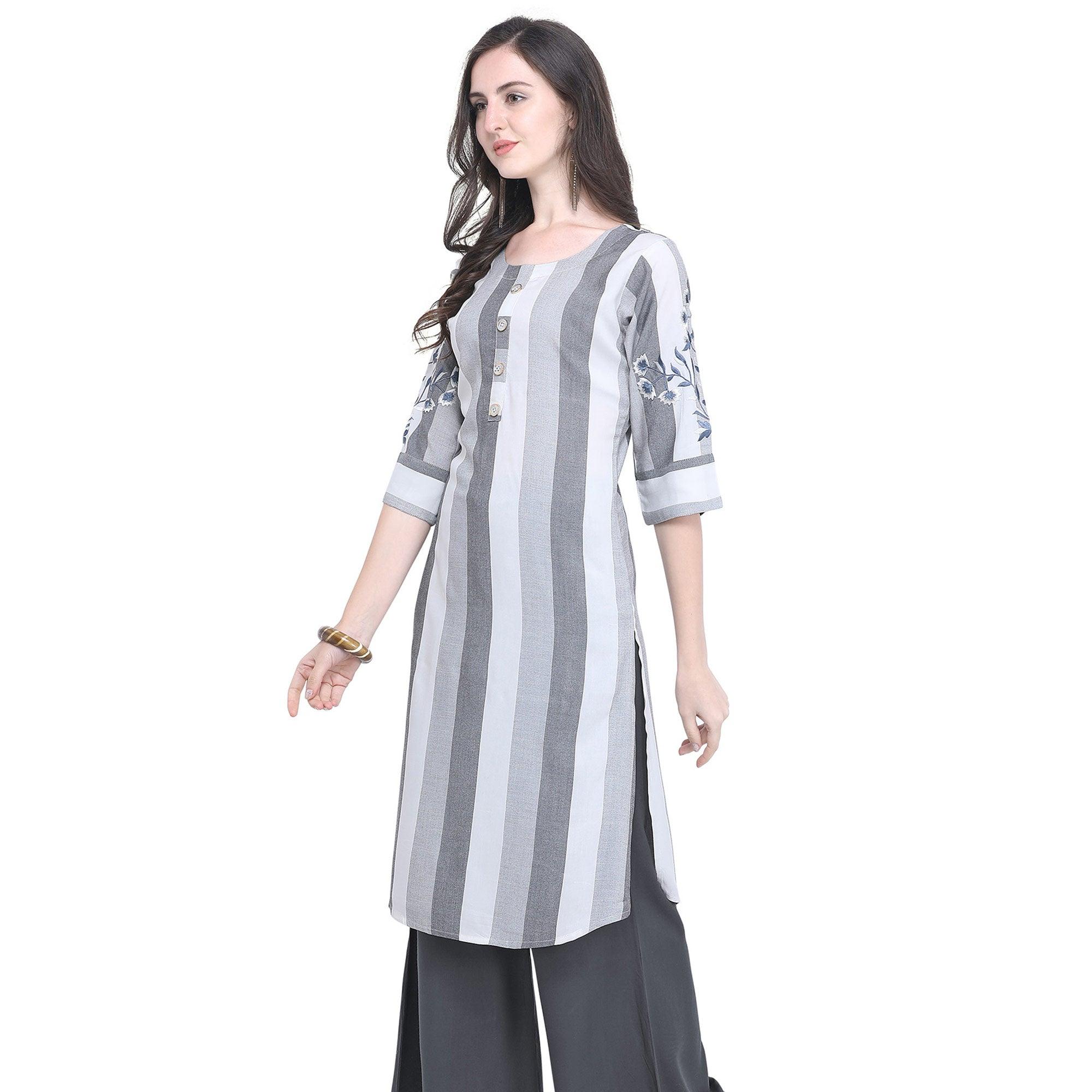 Peachmode Seller Ideal Gray Colored Casual Embroidered Rayon Kurti - view 2