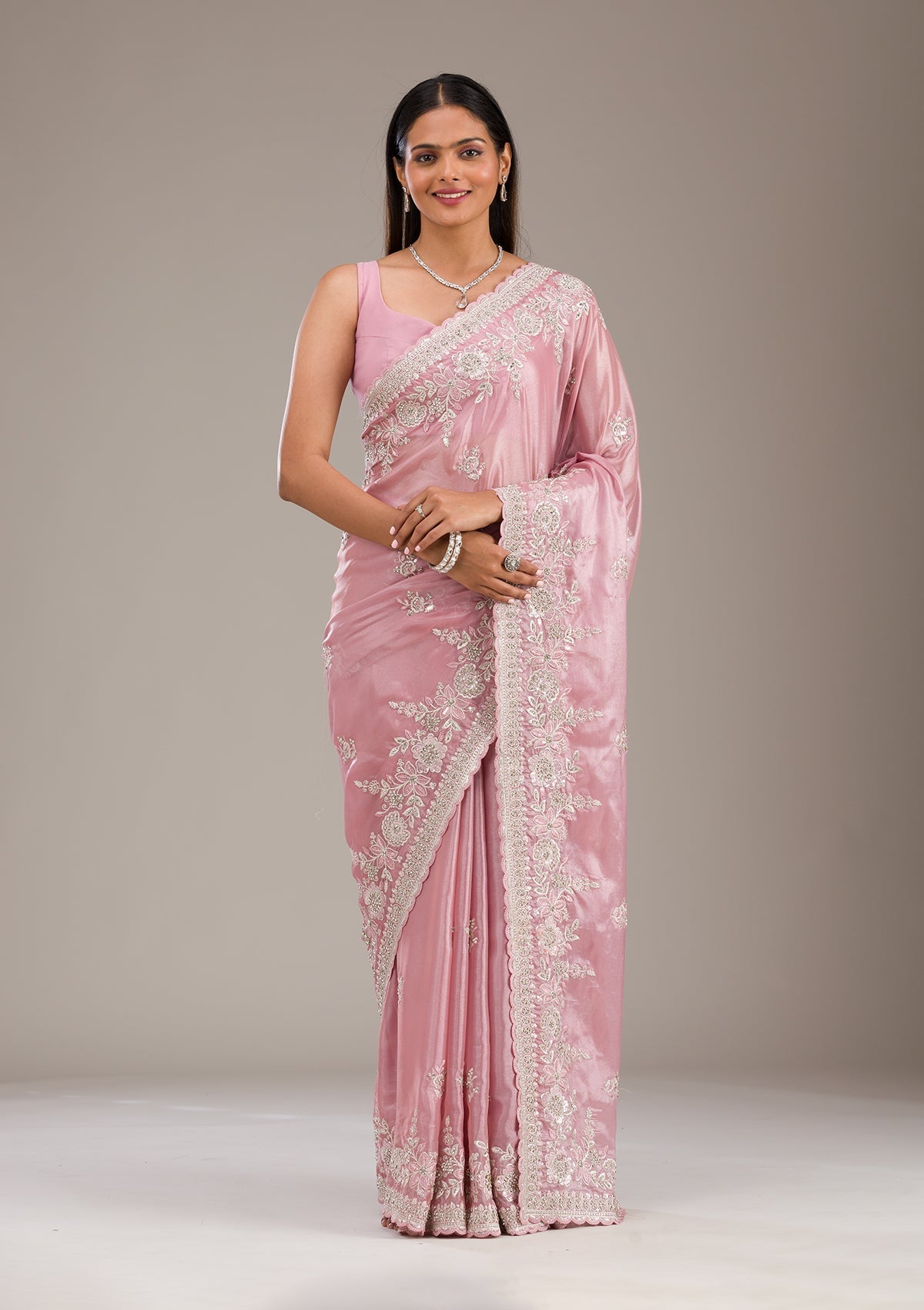 Koskii Pink Zariwork Tissue Saree – Women's - view 4