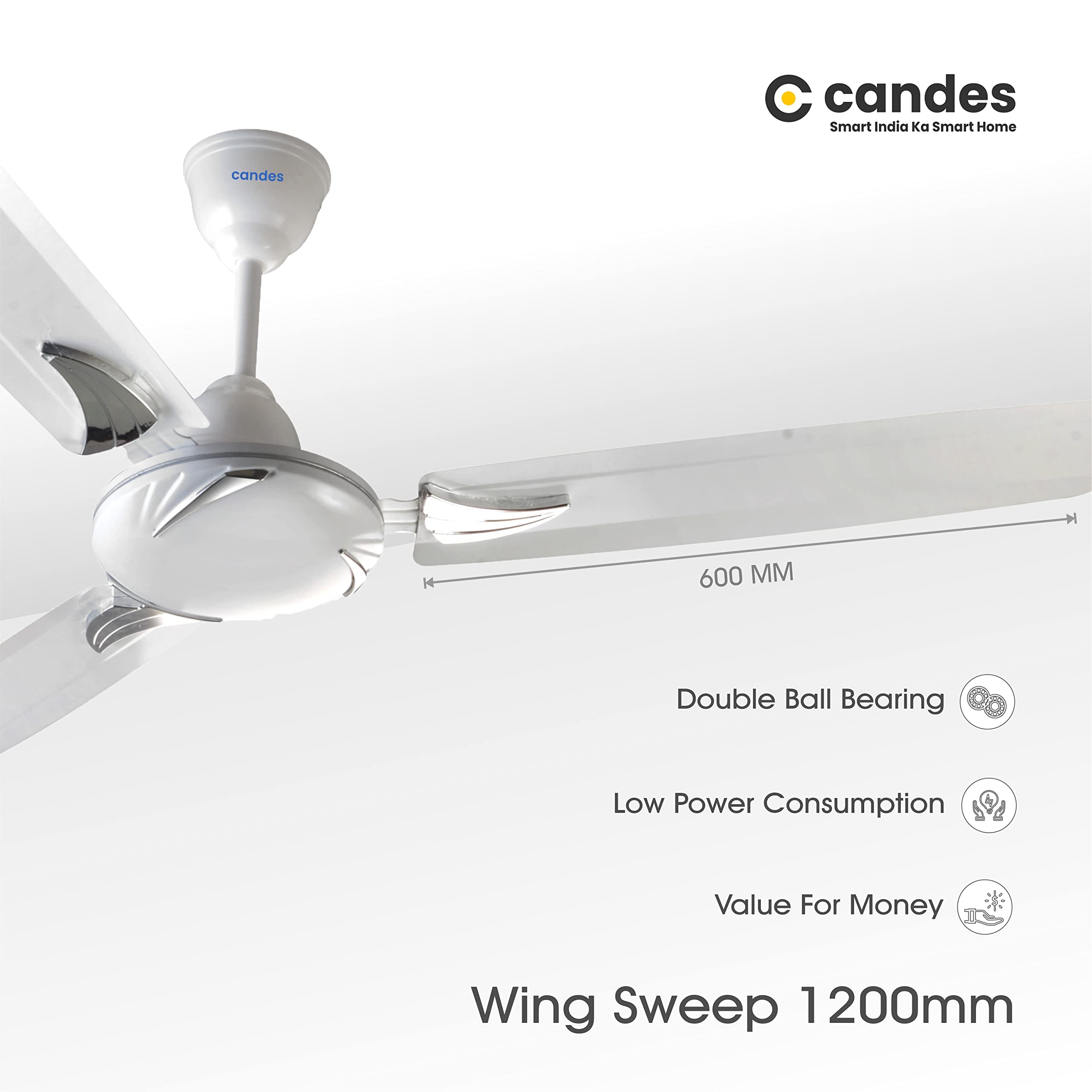 Candes Lynx 1200mm/48 inch High Speed Anti-dust Decorative 3 Star Rated Ceiling Fan 2 Yrs Warranty (White) Pack of 1 - view 4