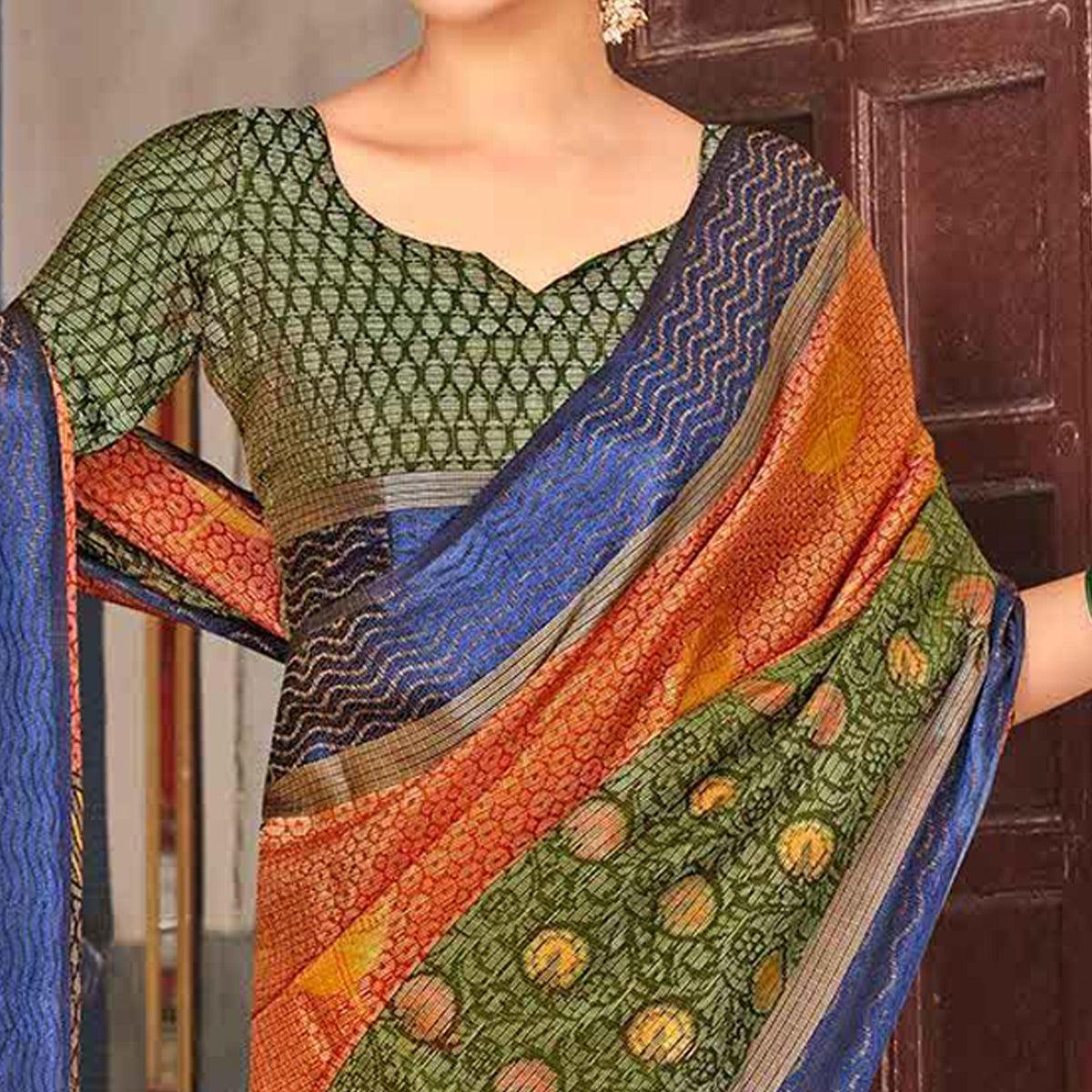 Peachmode Multicolor festive Wear Printed Brasso Saree - view 2