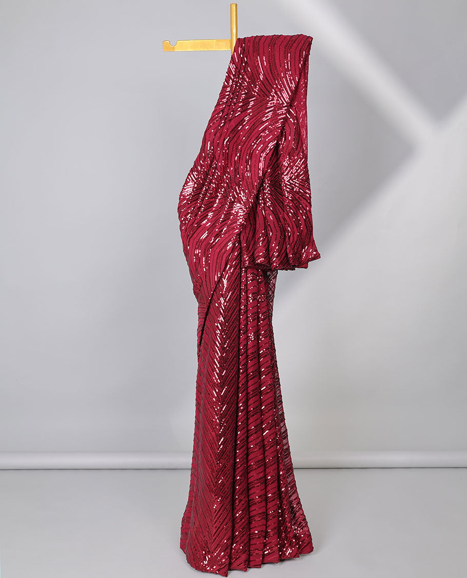 Pothys Borderless red sequins embroidered designer saree