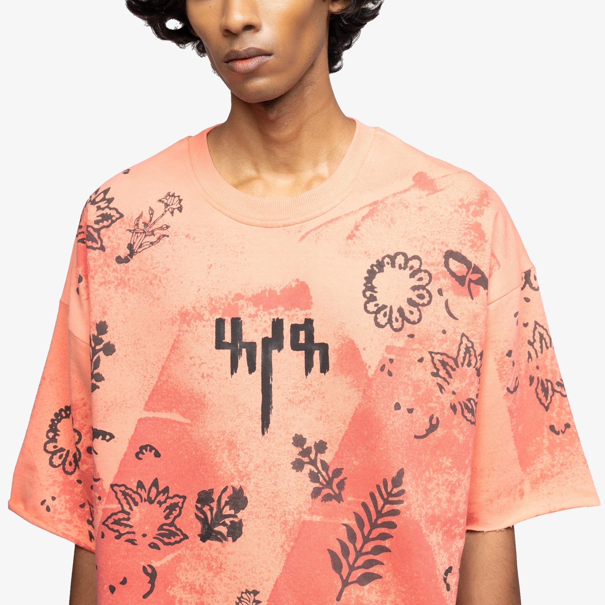 F A R A K | Coral Block Printed T-shirt { Pink/pink - view 4