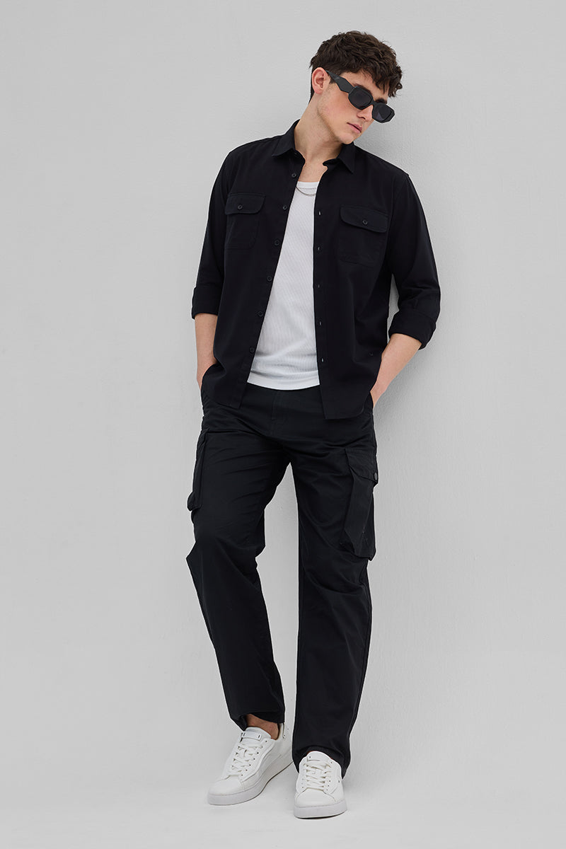 SNITCH Black Solid Double Pocket Overshirt - view 3
