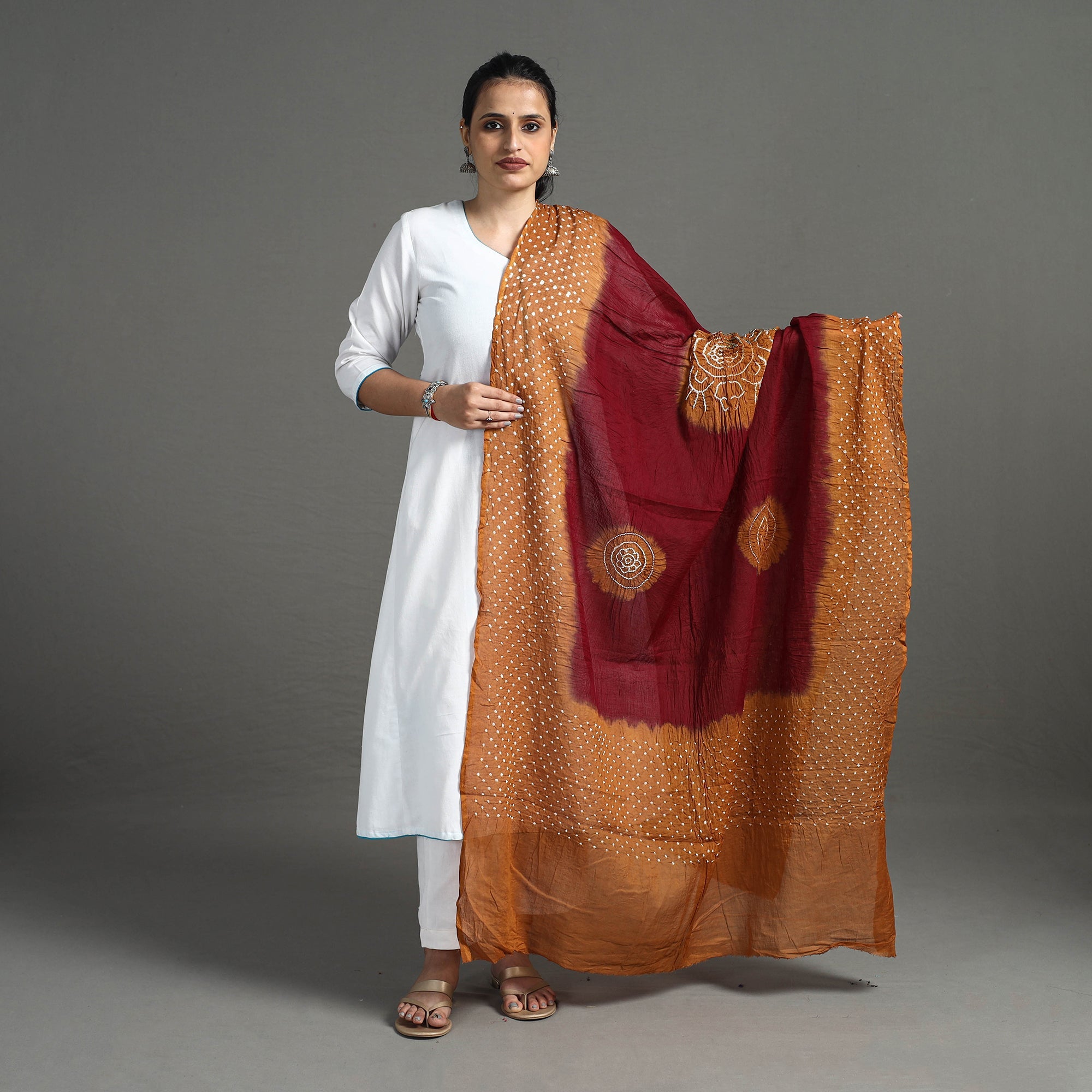 KACHCHH JI CHHAAP Brown - Kutch Tie-Dye Cotton Bandhani Dupatta 27