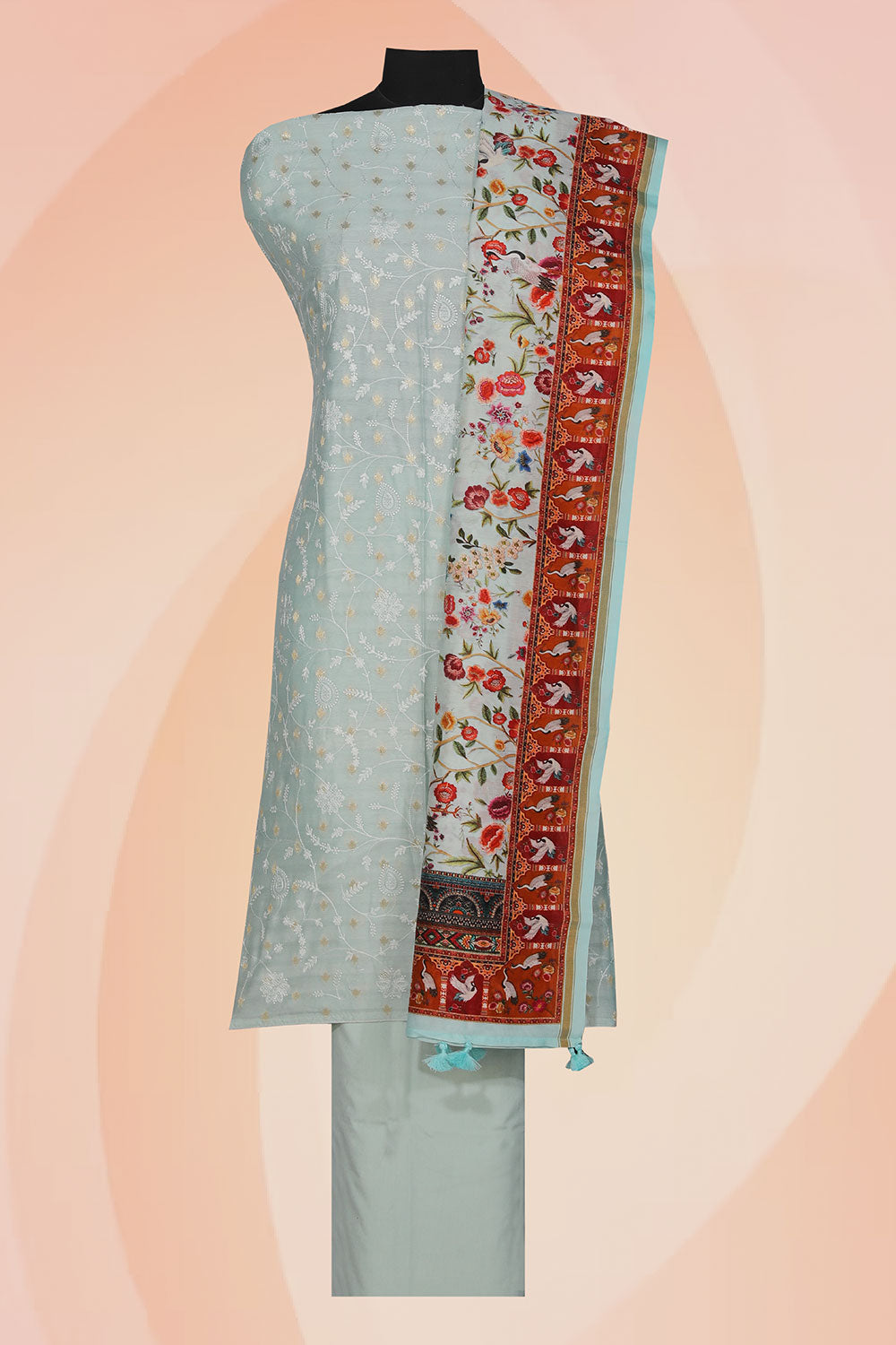 Kalanjali Cotton Silk Unstitched Suit With Dupatta (3 Pcs Set)