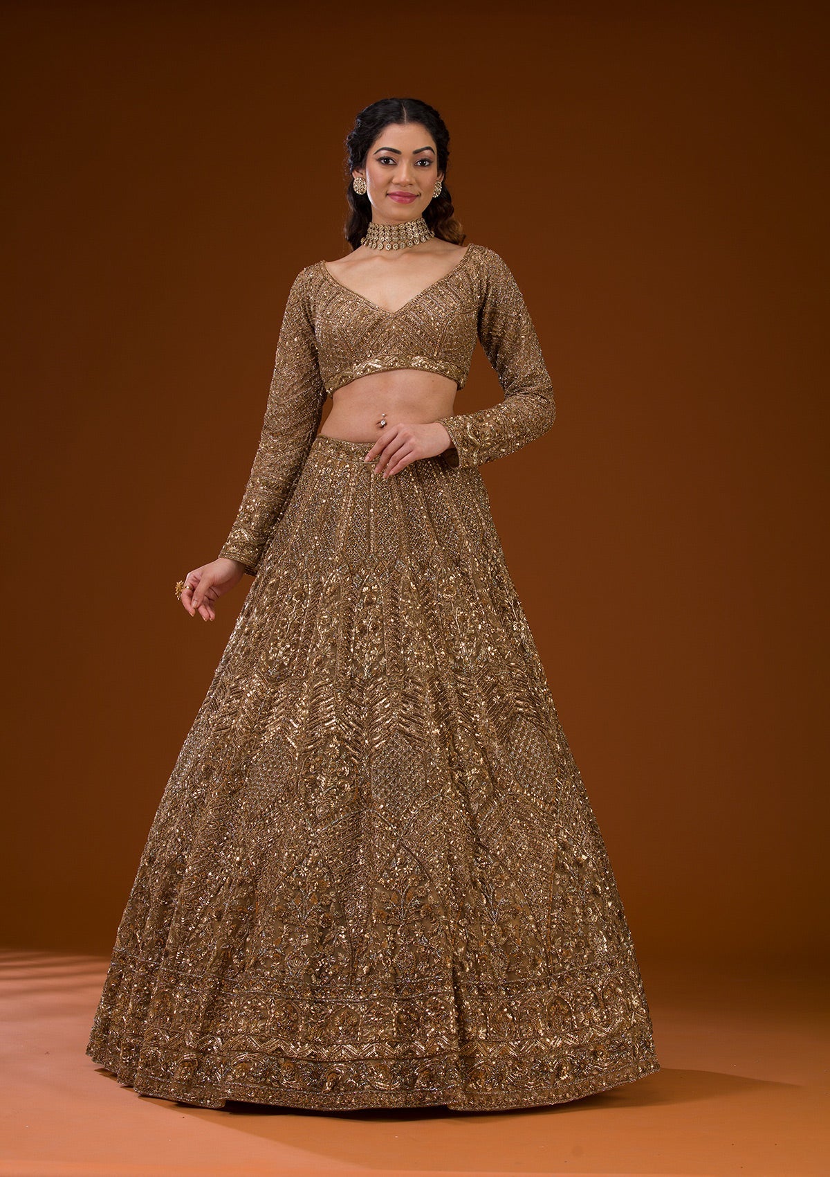 Koskii Gold Stonework Net Readymade Lehenga – Women's - view 4