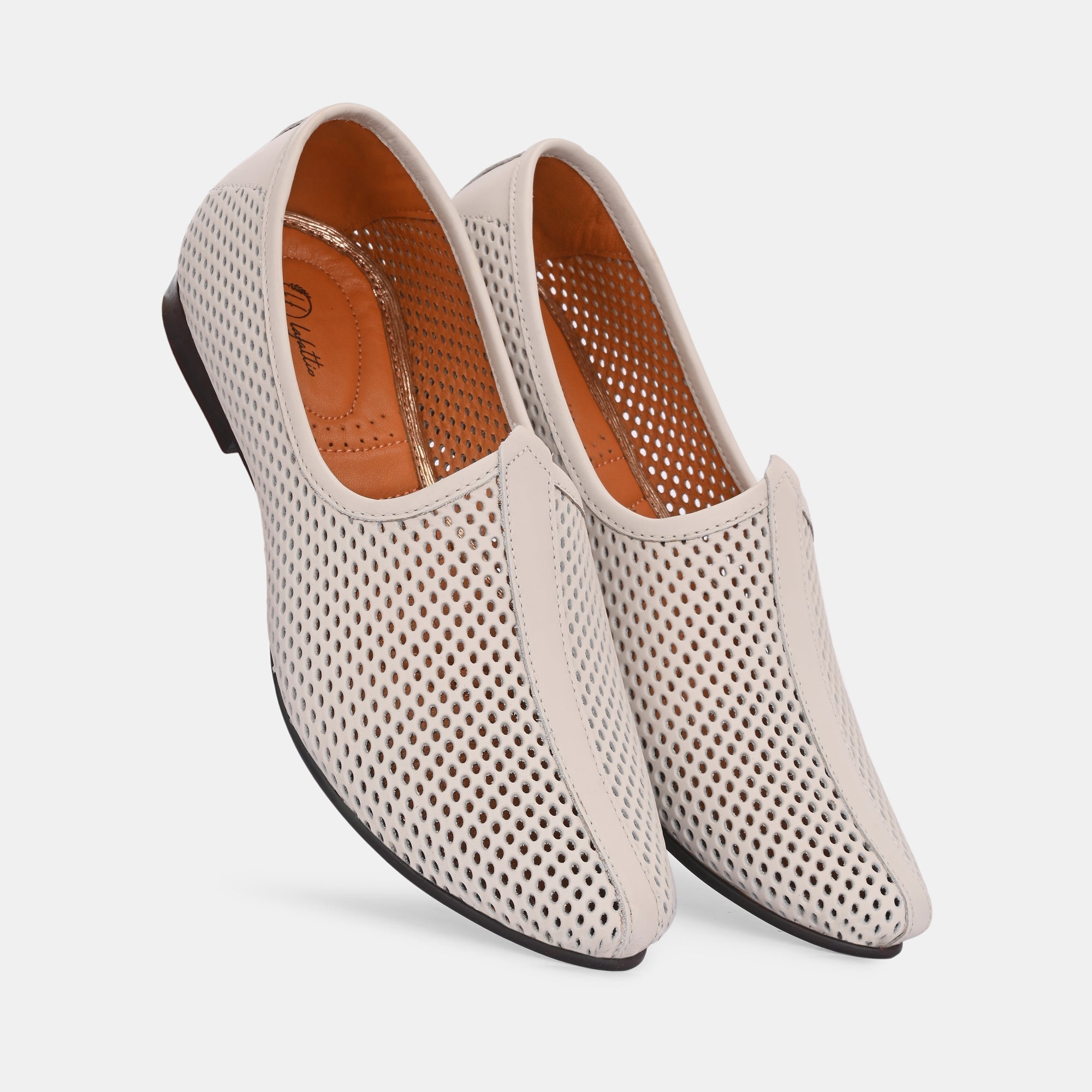 Ivory Perforated Ethnic Jooti by Lafattio - view 2