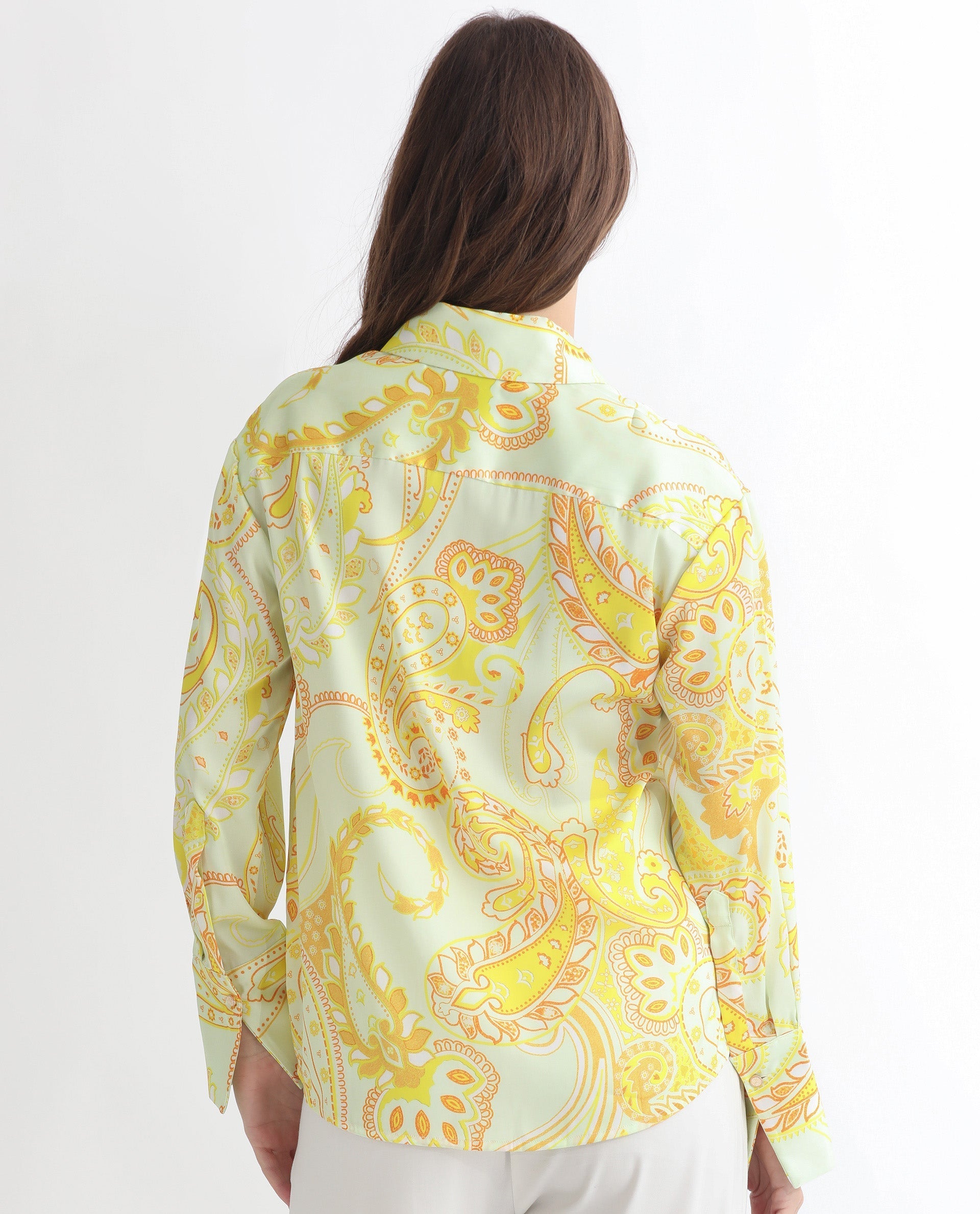 Rareism Women Lander Light Yellow Polyester Fabric Full Sleeves Button Closure Shirt Collar Regular Fit Paisley Print Top - view 9