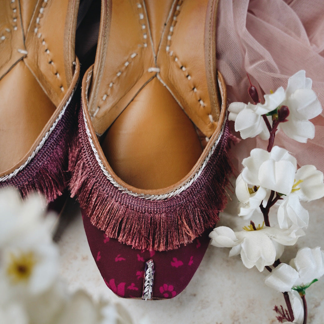 BlackTree Maroon French Laced Printed Jutti - view 4