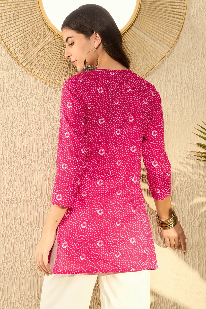 Ahika Pink Cotton Blend Bandhani Printed Regular Tunic VT1289 - view 3