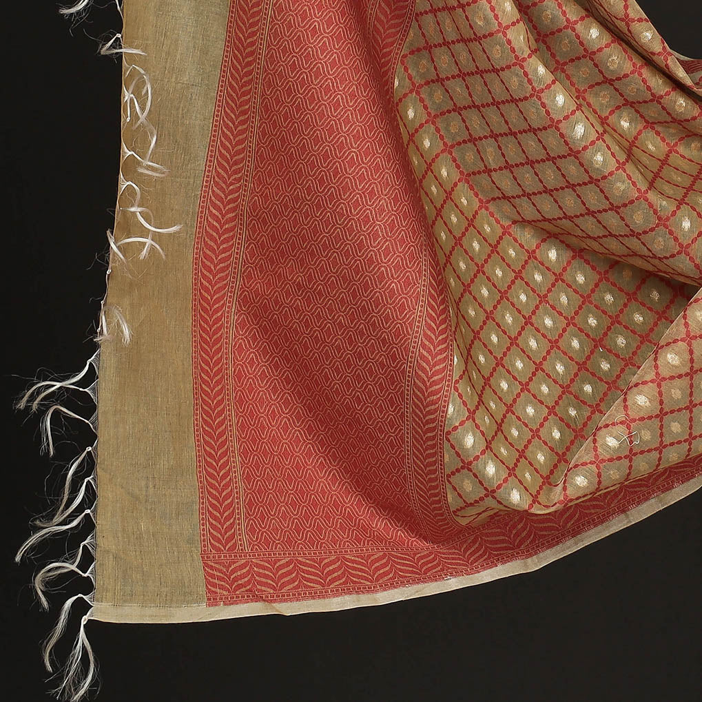 NOORI BAZAR Beige - 2pc Zari Buti Silk Cotton Handloom Banarasi Dress Material - view 4
