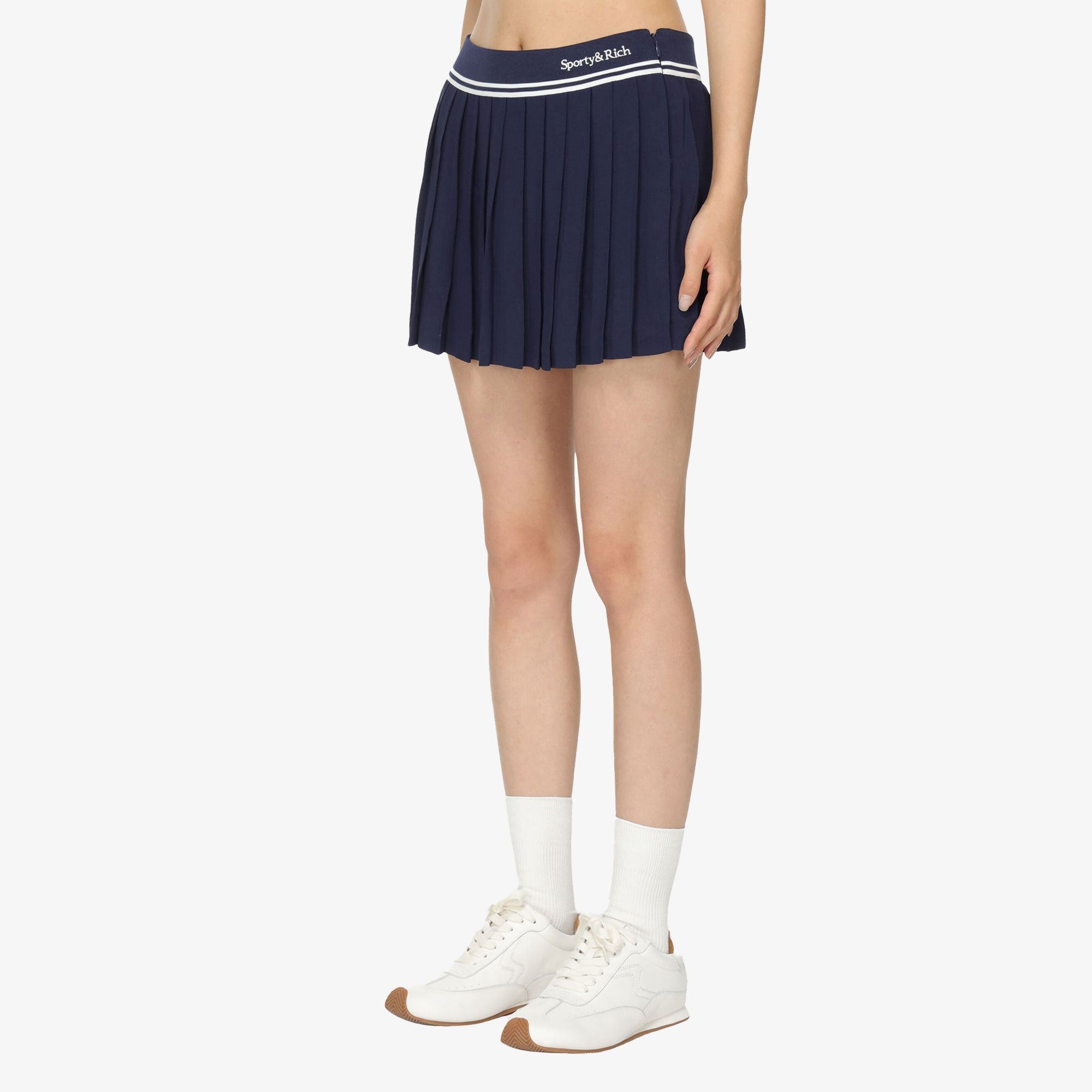 Sporty & Rich | Abigail Pleated Skirt { Navy/off White - view 5