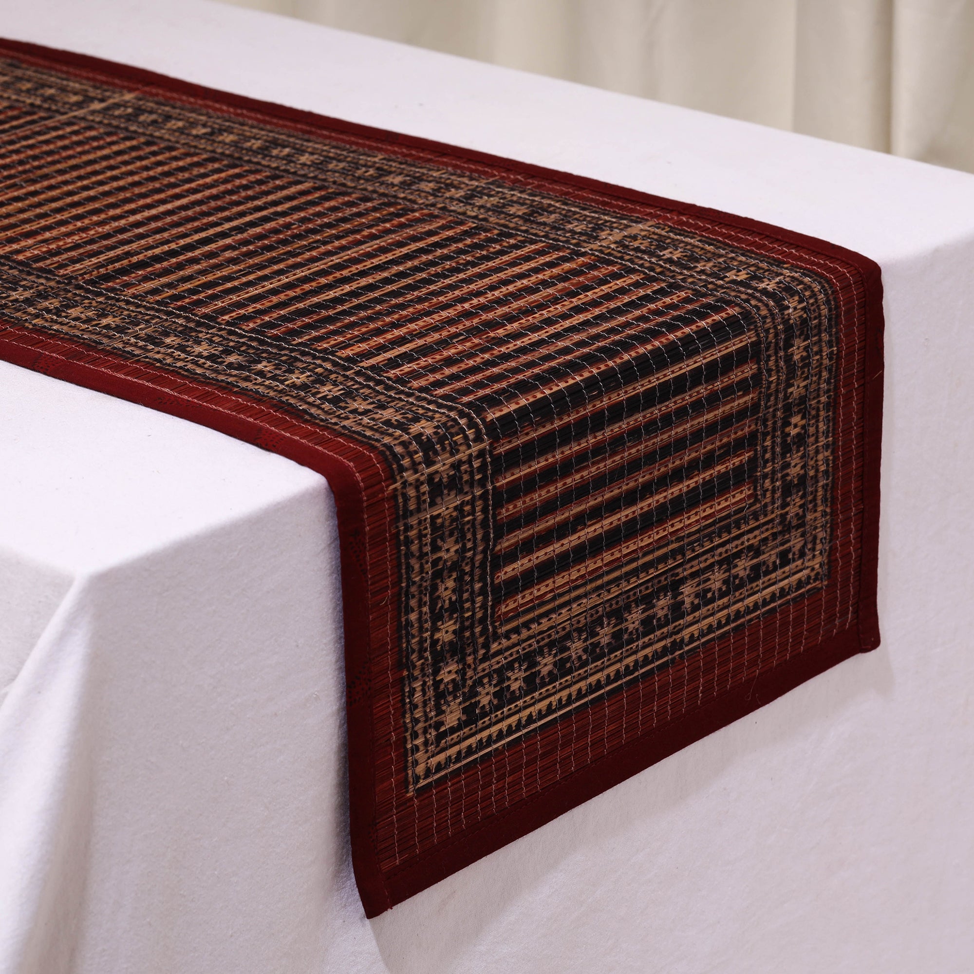 BAGH PRINTS BY MOHAMMED BILAL KHATRI Black - Natural Bamboo Bagh Block Printed Dining Table Runner 26