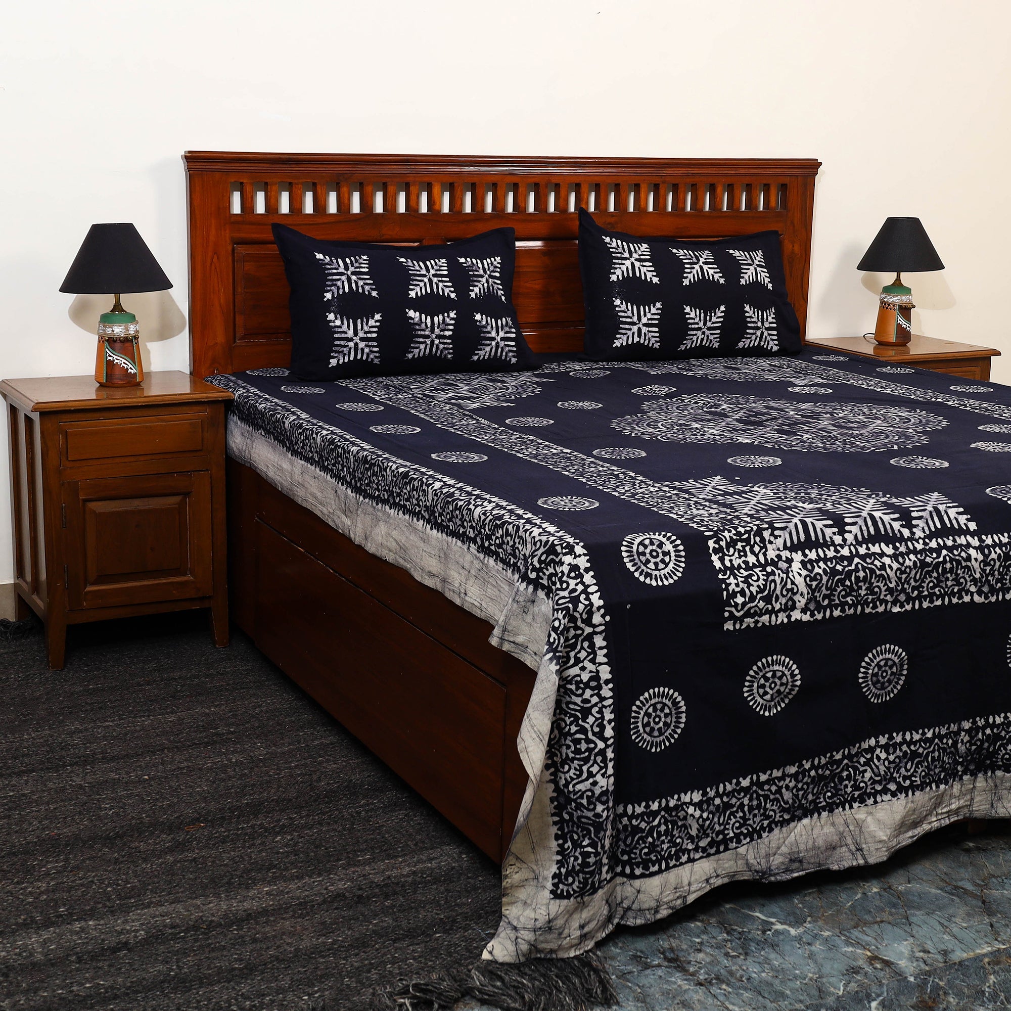 BATIK BY MD. SHARIFF Blue - Cotton Double Hand Batik Print Bed Sheet Set 38