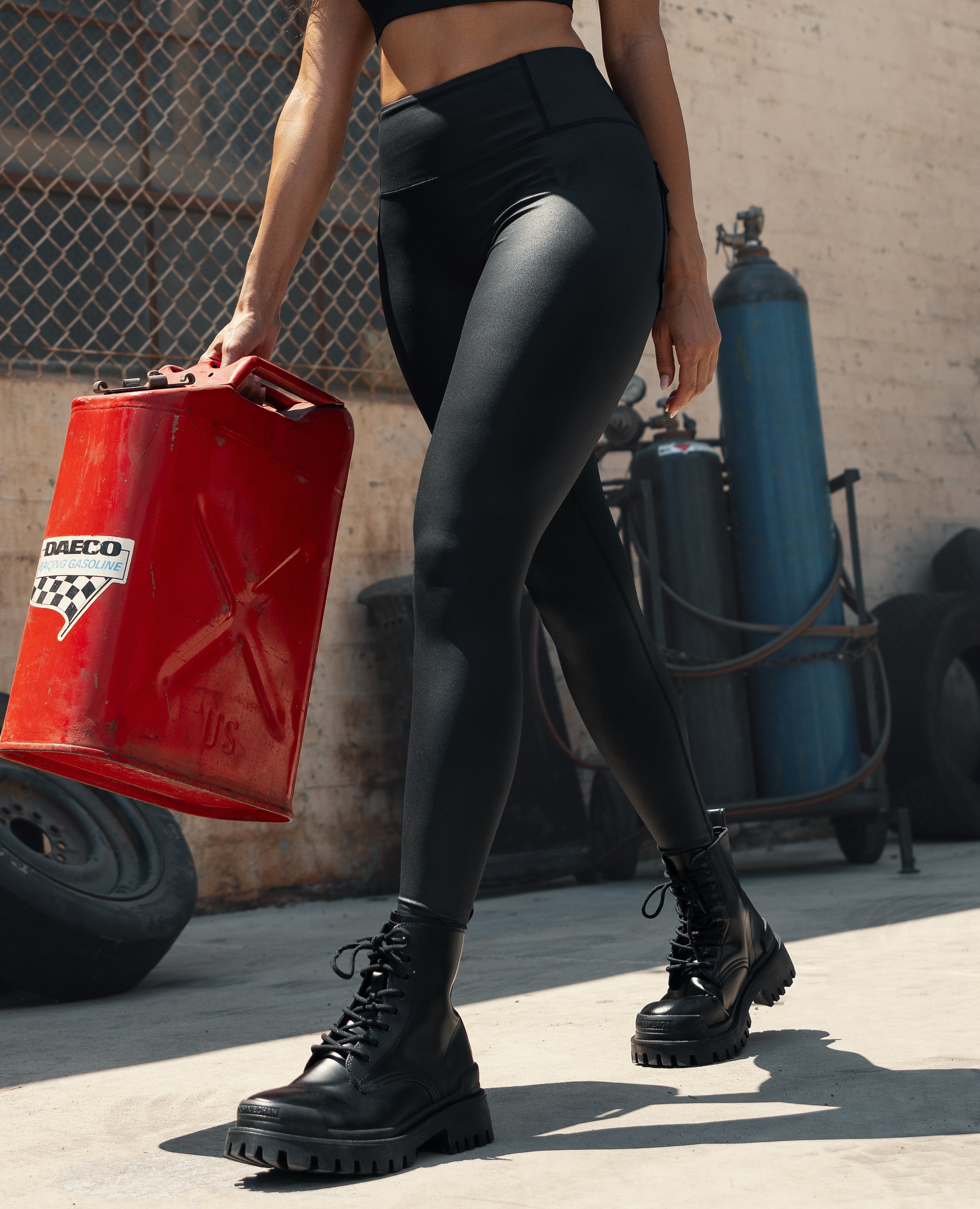 FIRM ABS Faux Leather Cargo Power Leggings - Black